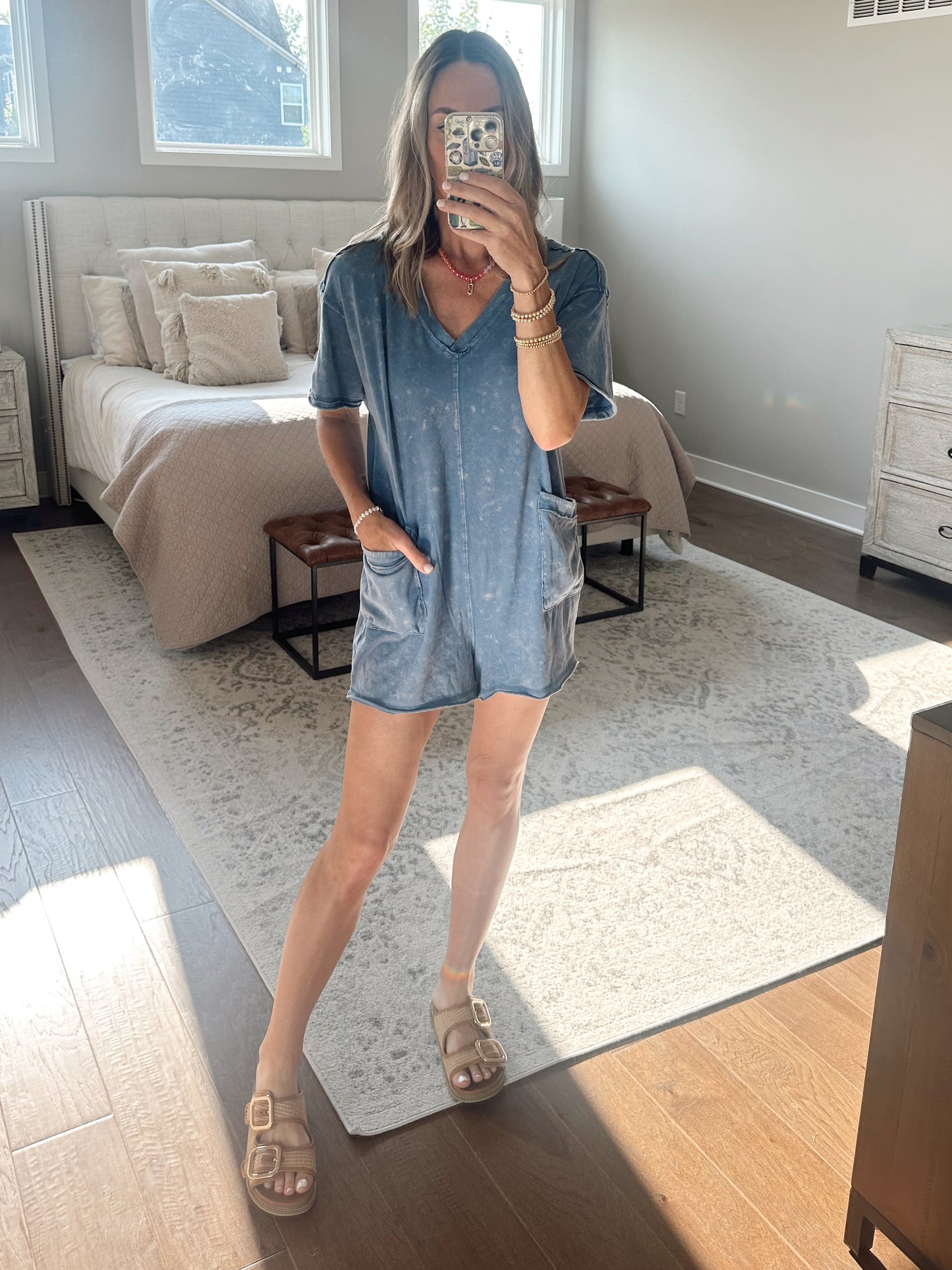 Acid Wash Romper- Blue