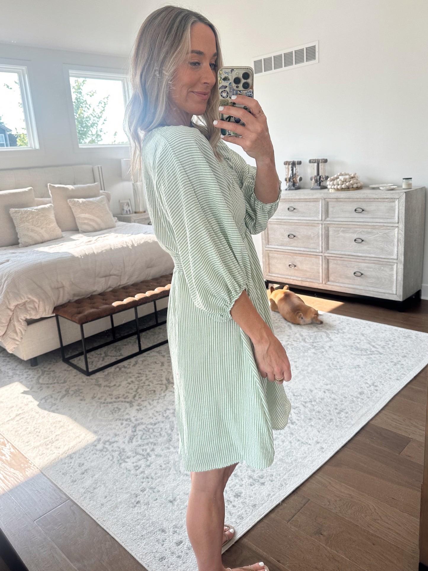 Sage Striped Dress