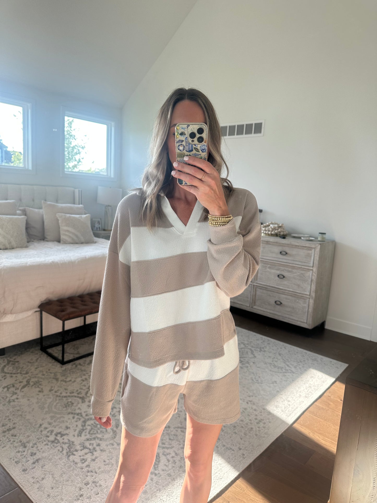 Knit Striped Set- Tan/White