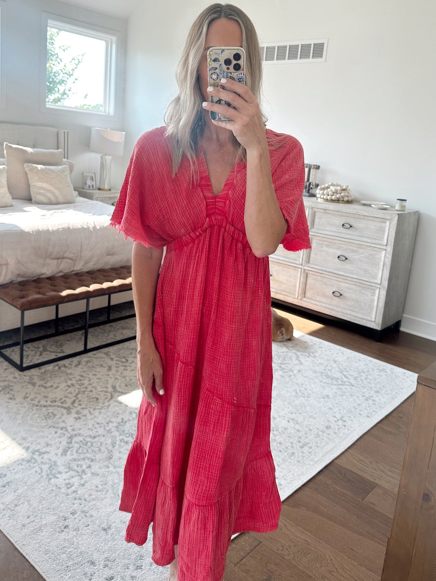 Red V Neck Maxi Dress