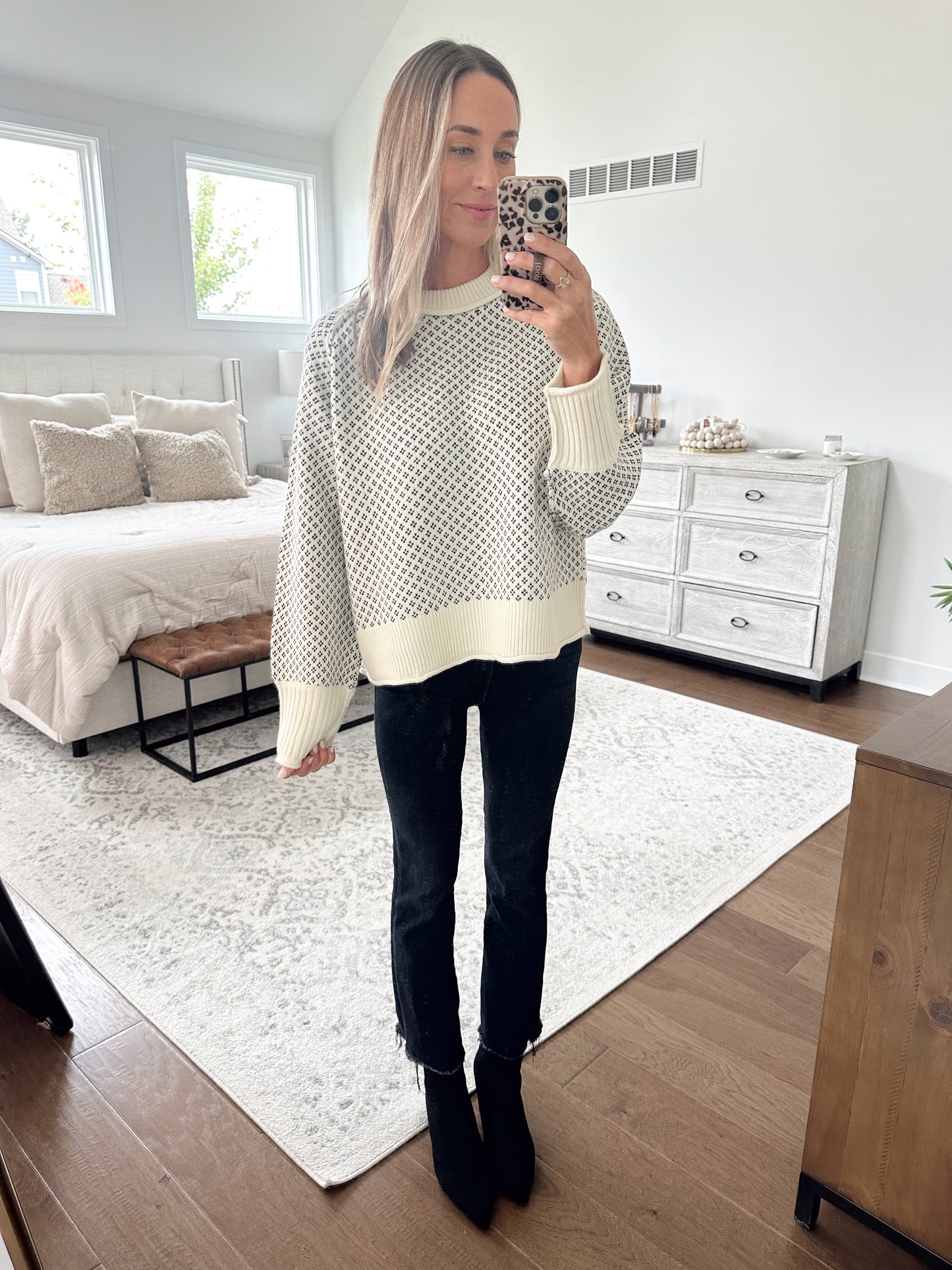 Cream Printed Sweater