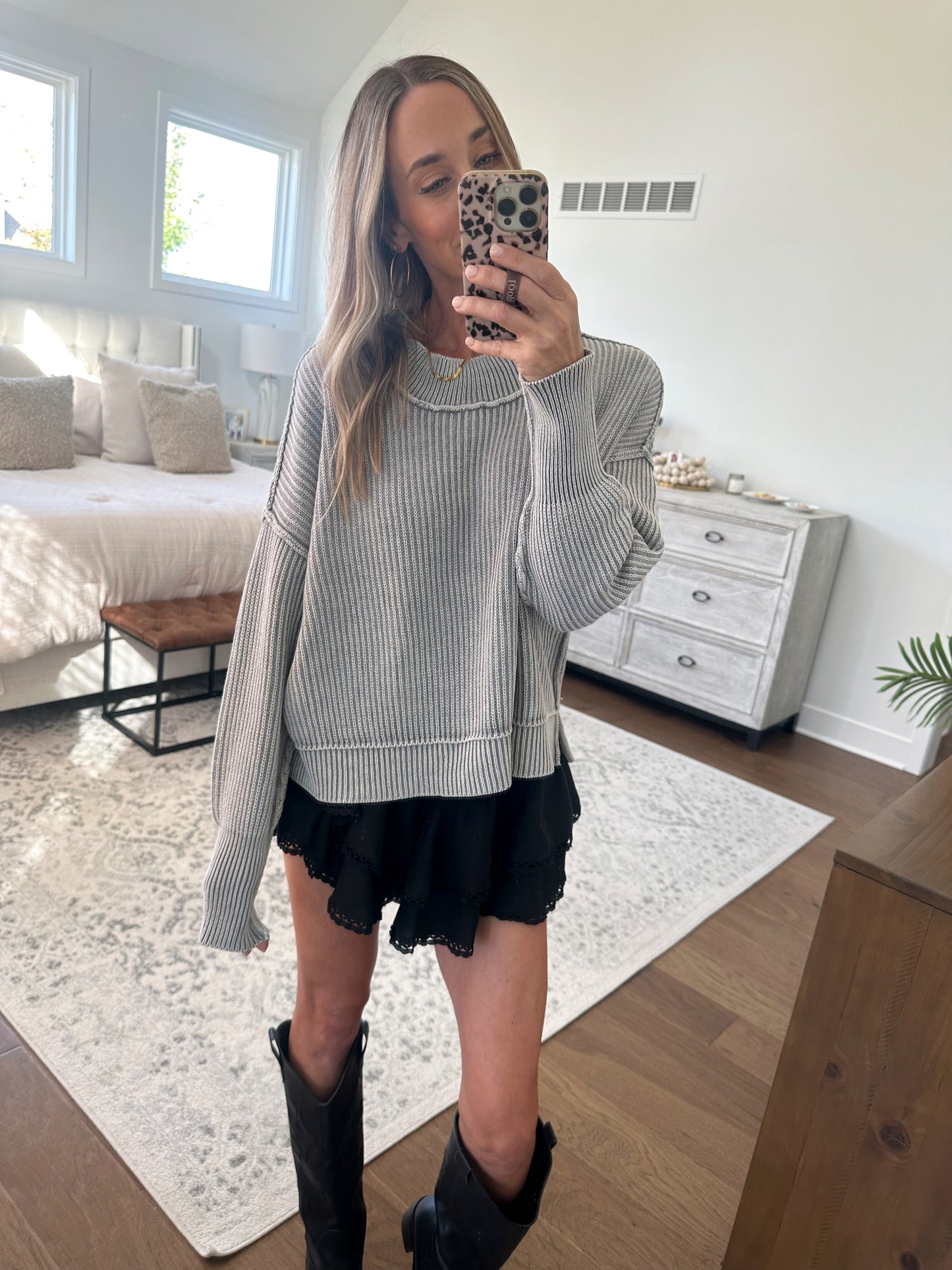 Oversized Cropped Sweater- Sleet