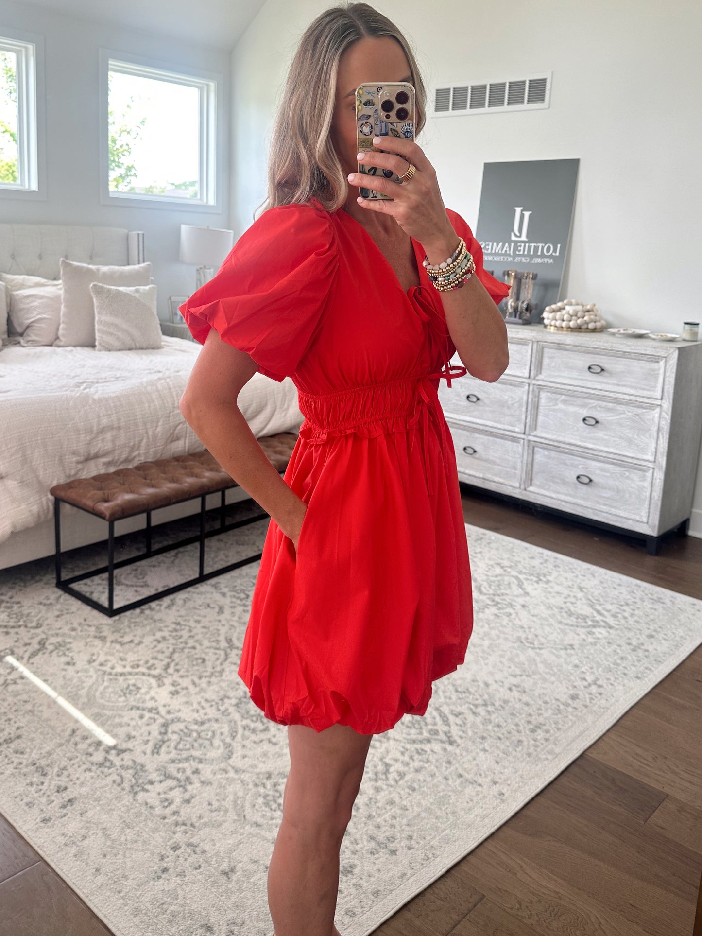 Red Bubble Hem Dress