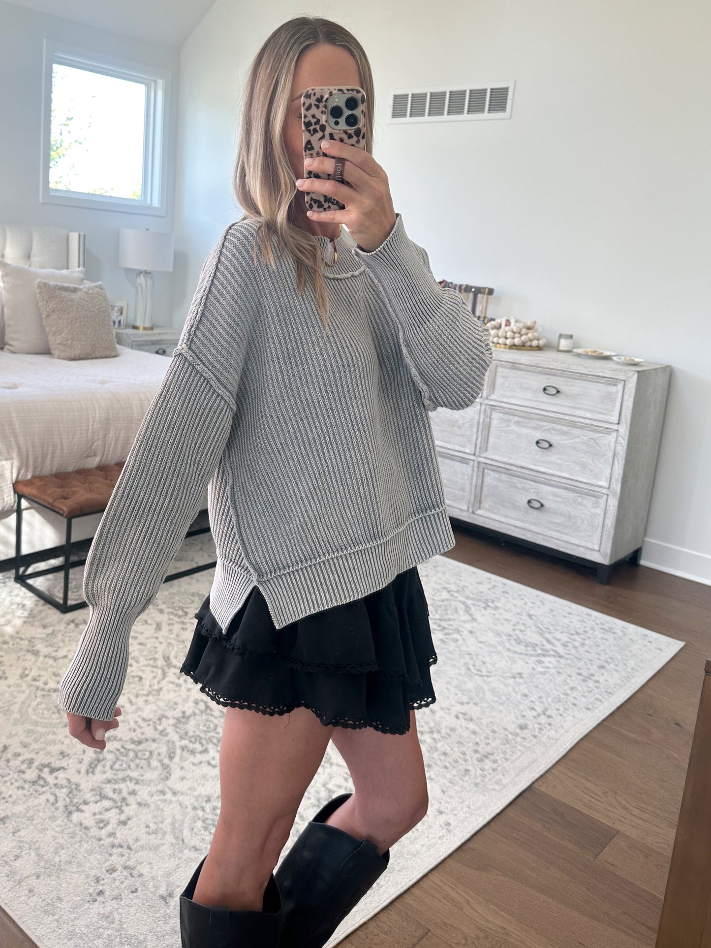 Oversized Cropped Sweater- Sleet