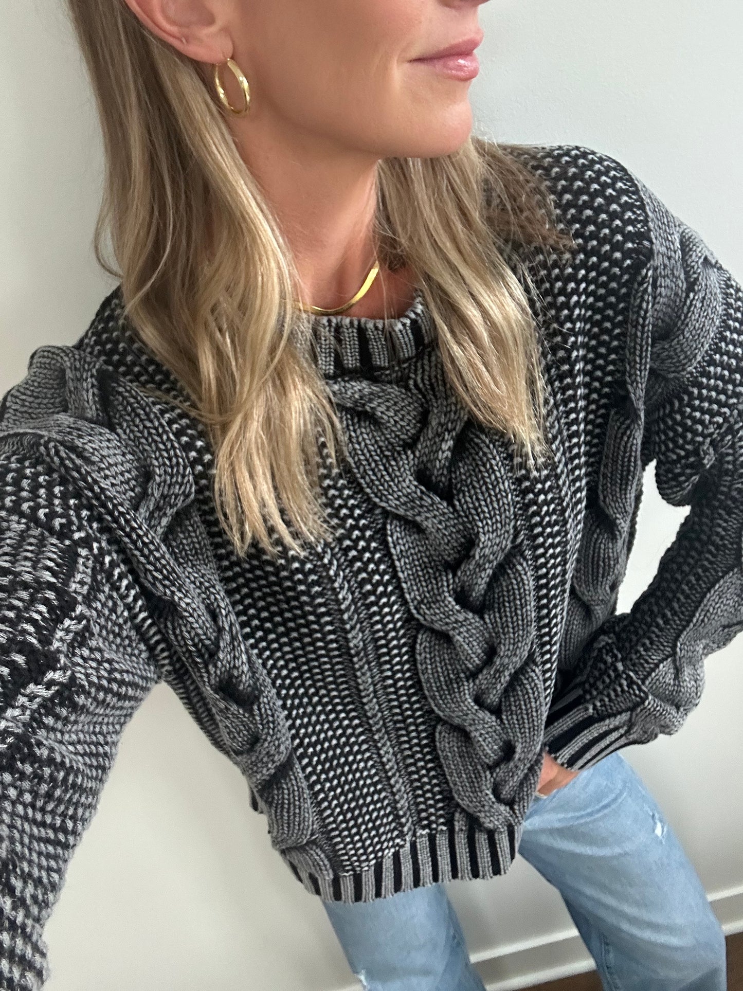 Charcoal Cable Knit Sweater