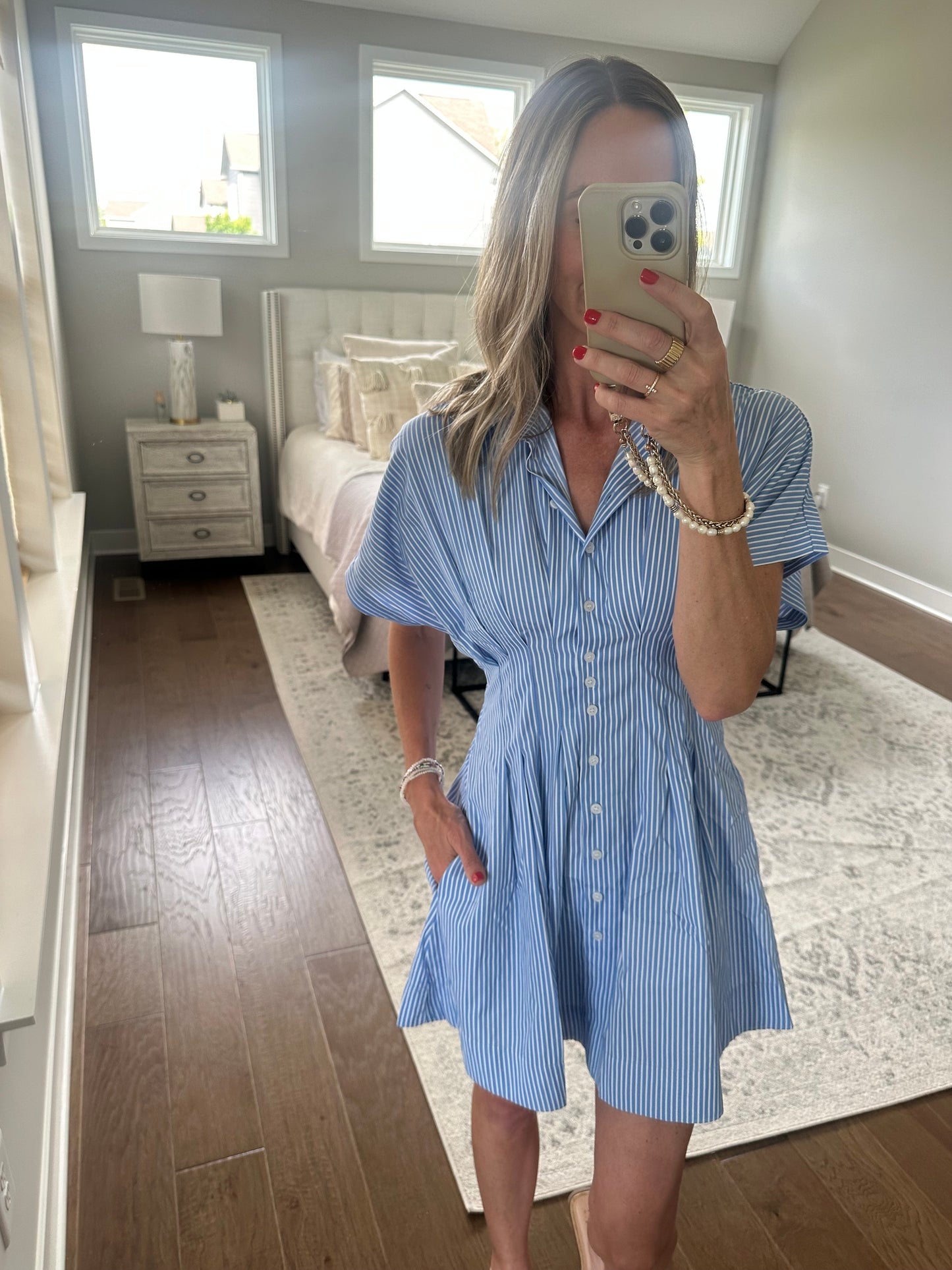 Pleated Shirt Dress- Blue