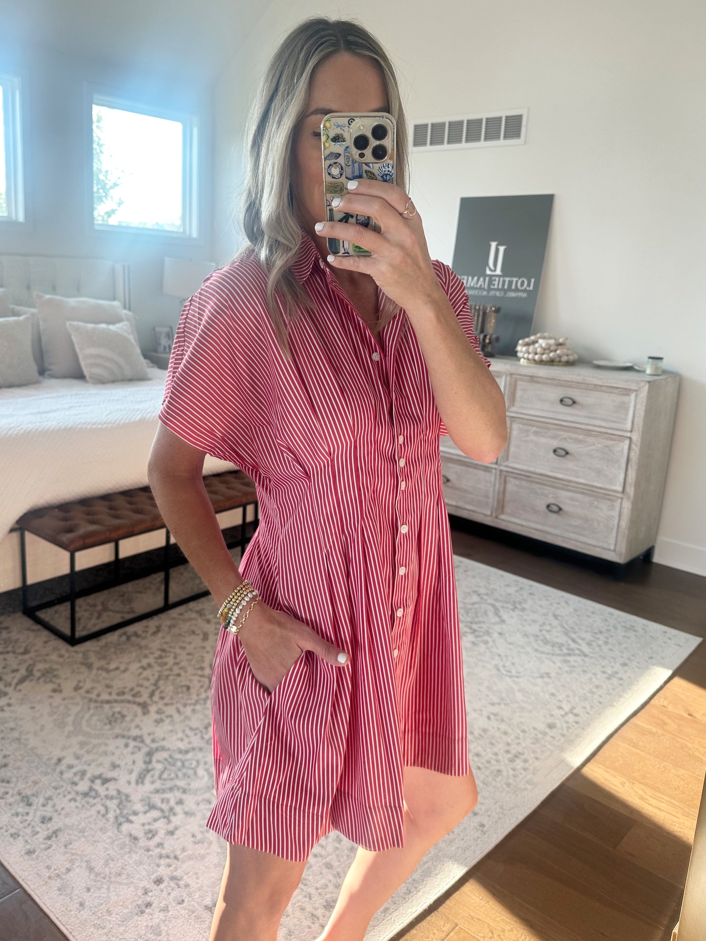 Pleated Shirt Dress- Red