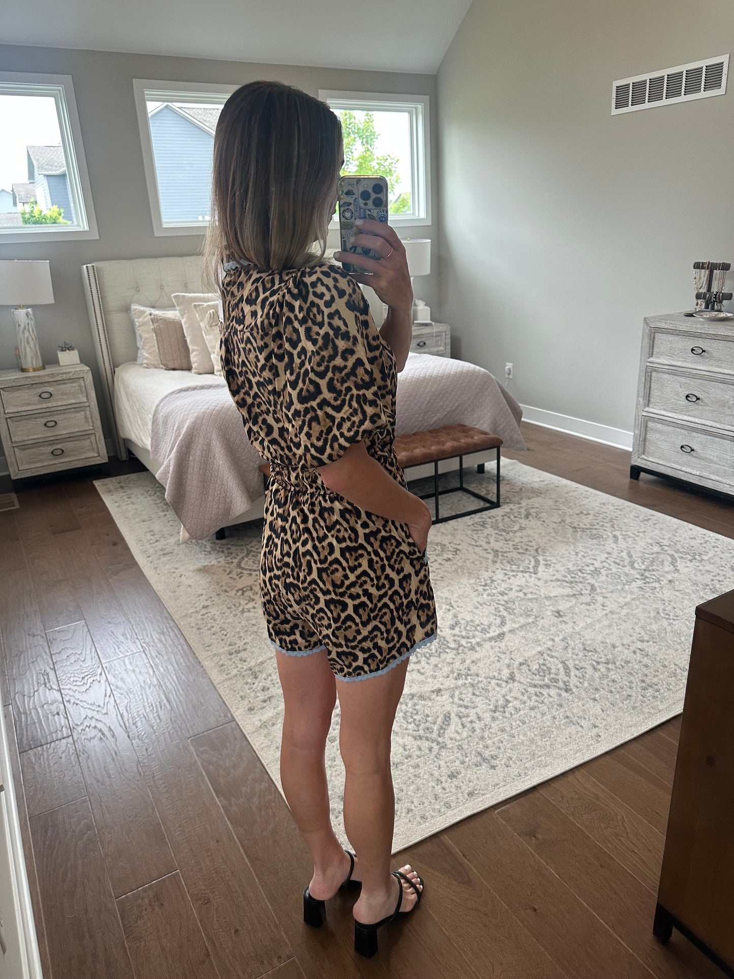 Lace Trim Leopard Romper