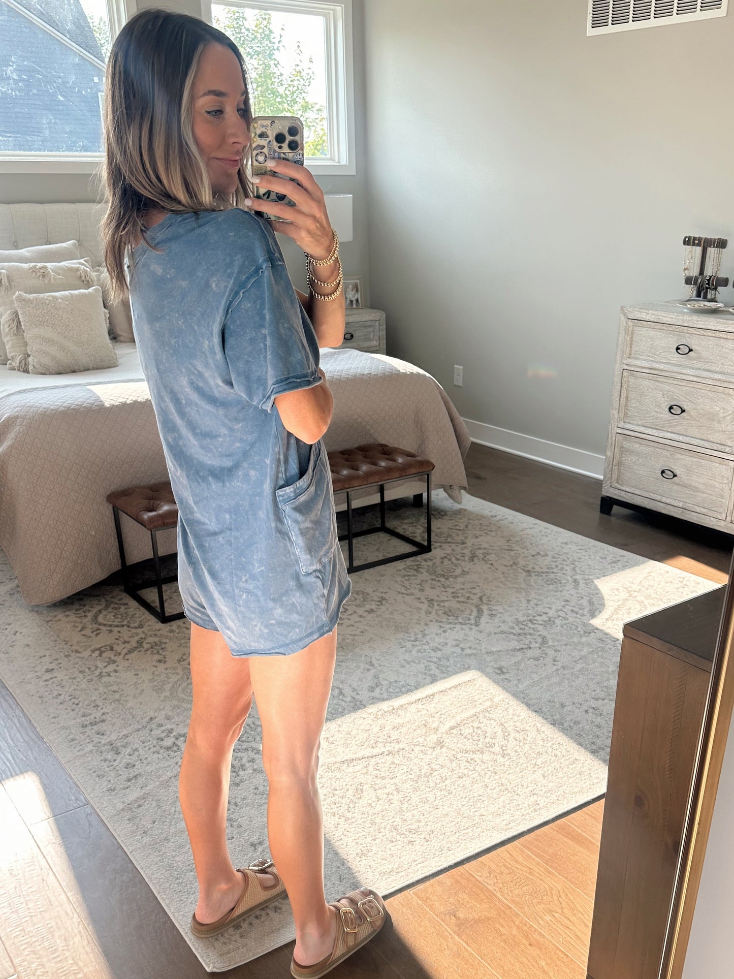 Acid Wash Romper- Blue