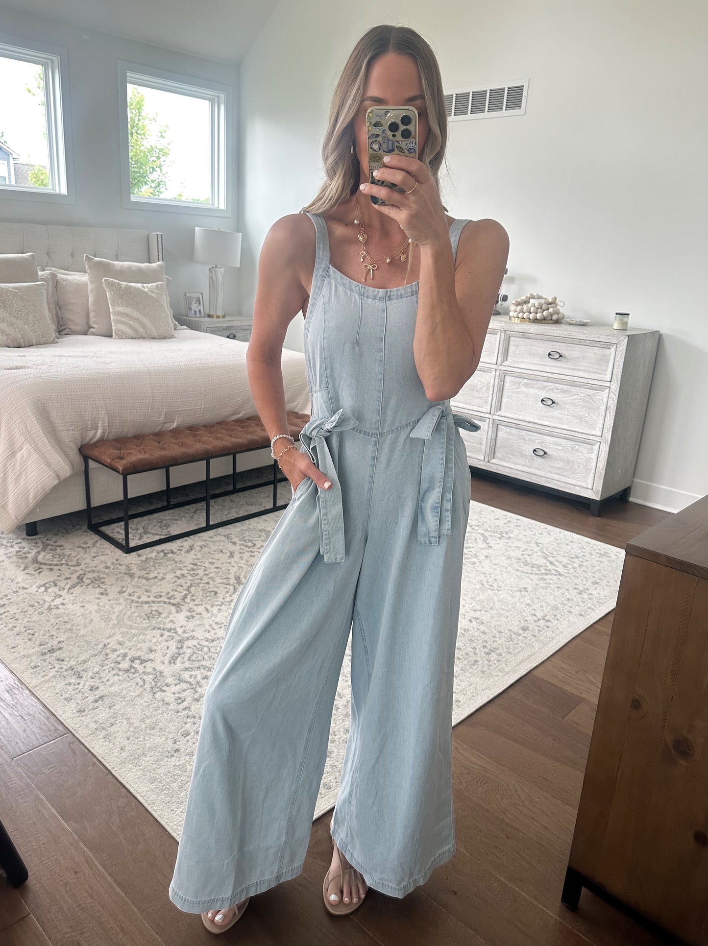 Bow Denim Jumpsuit