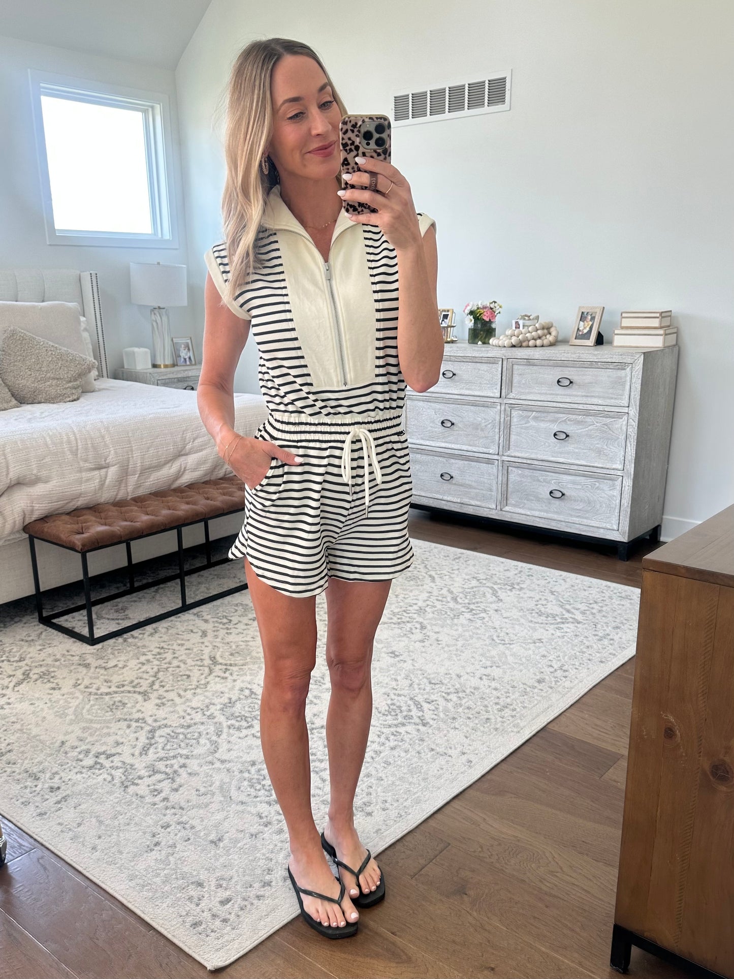 Striped Zip Front Romper