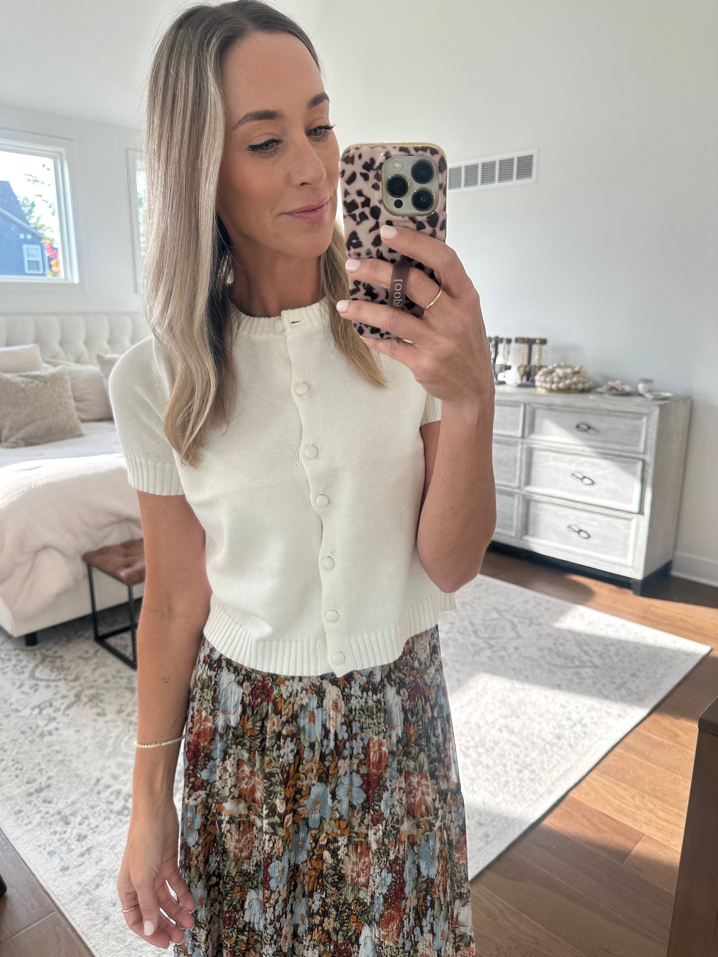 Cream Short Sleeve Cardigan