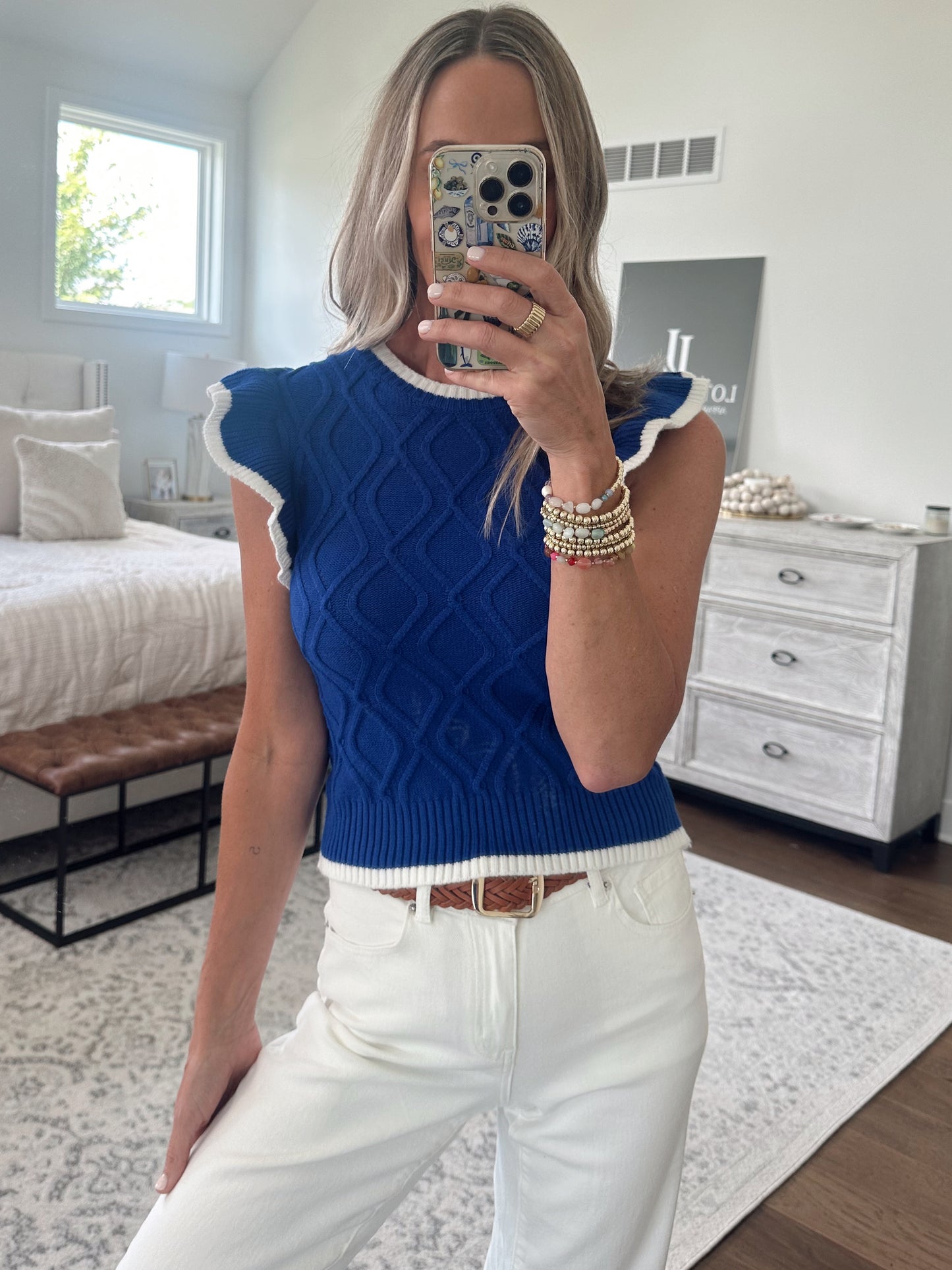 Royal Blue Contrast Ruffle Top