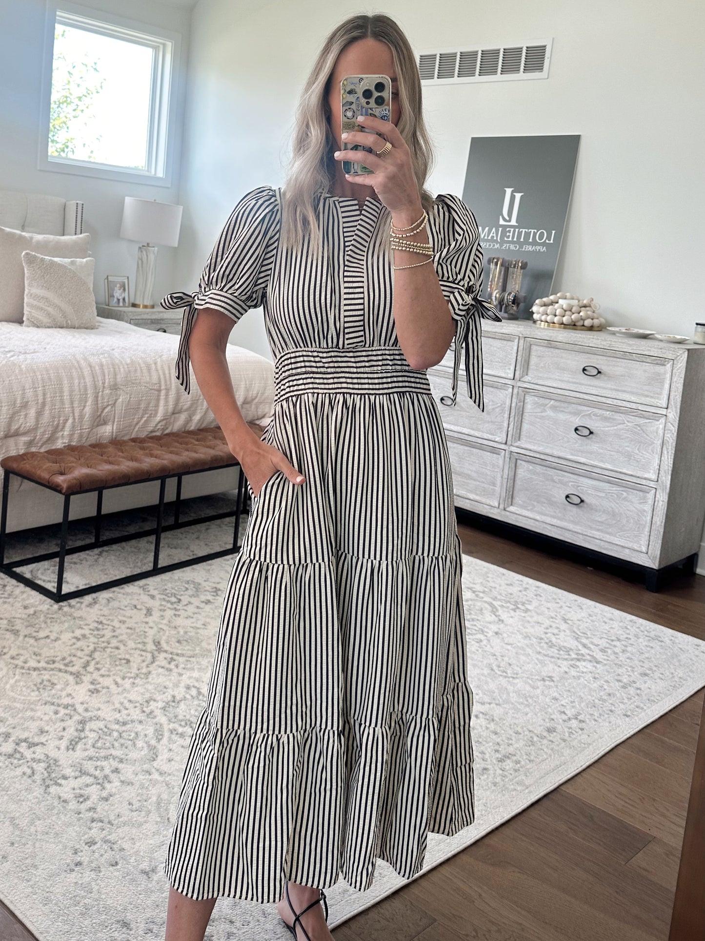Tie Sleeve Midi Dress