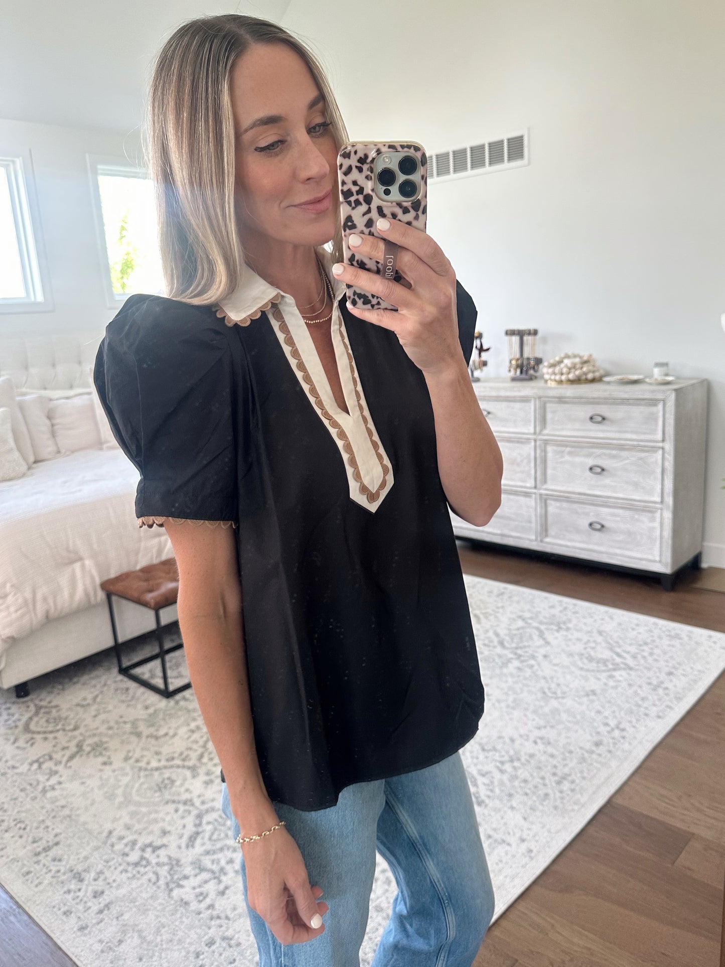Puff Sleeve Black Blouse