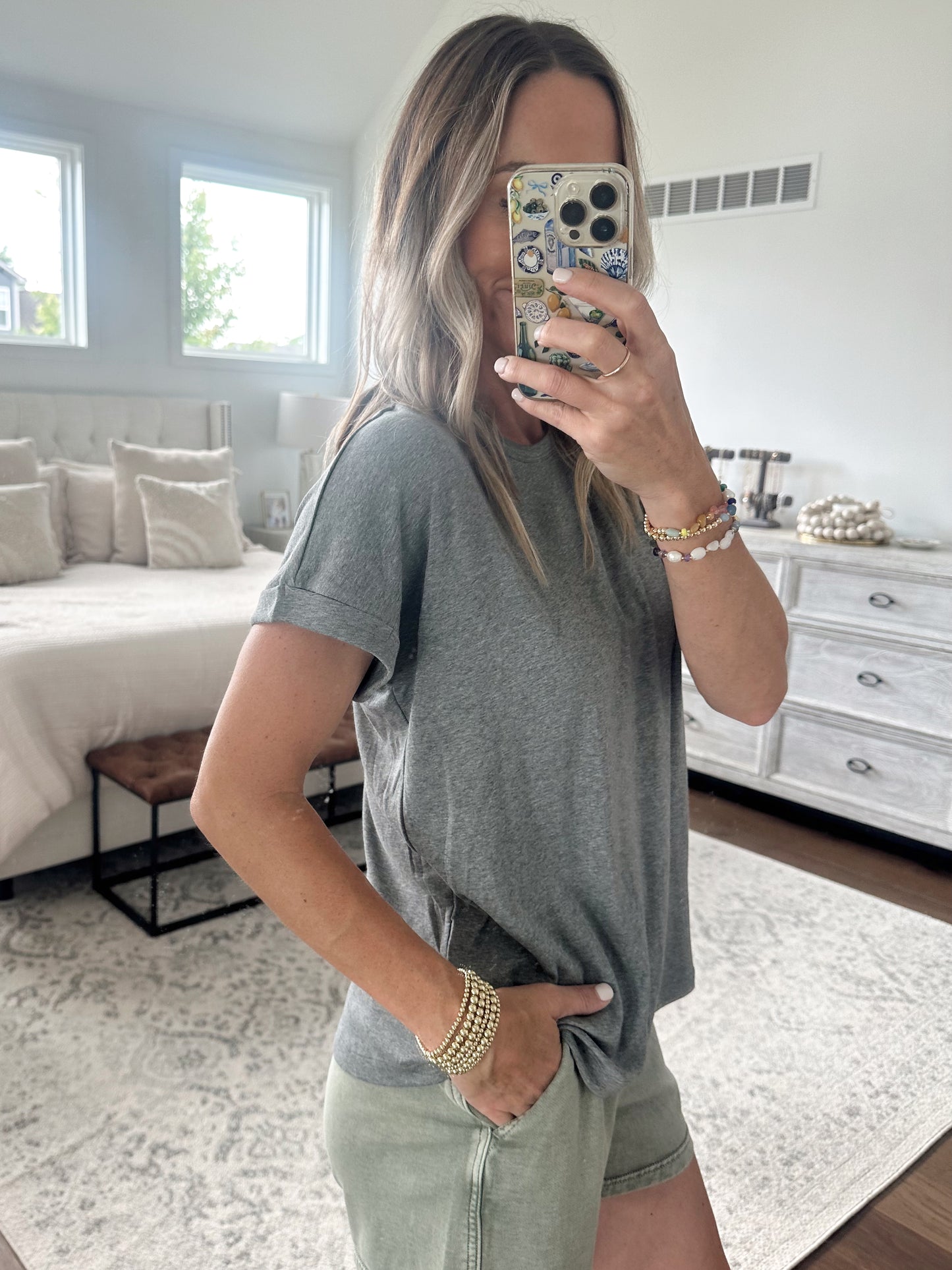 Soft Flowy Tee- Grey