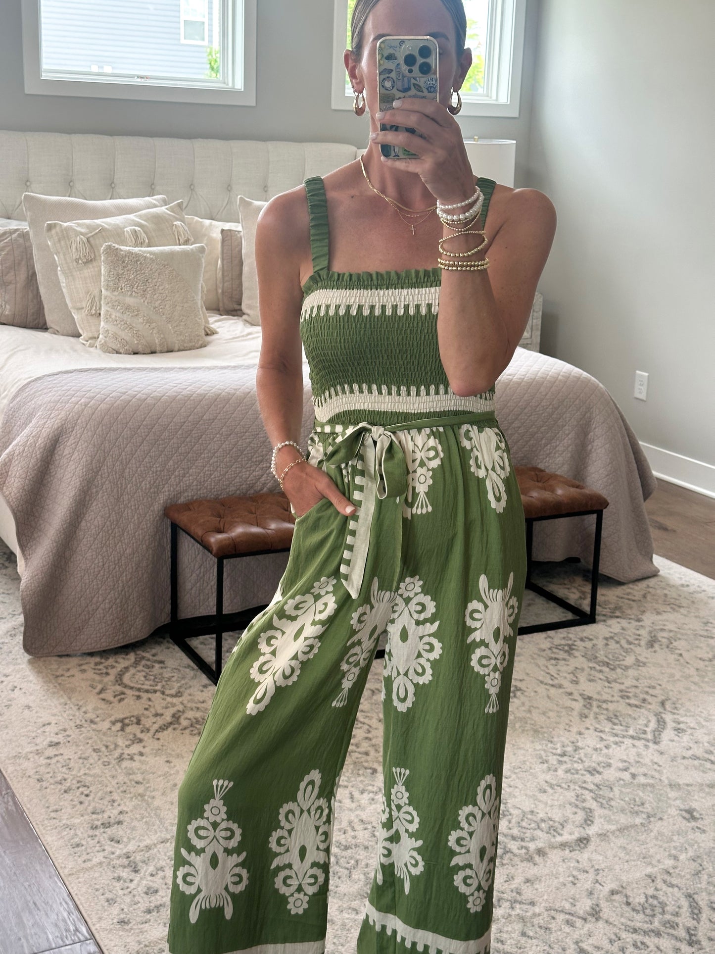 Green Printed Jumpsuit