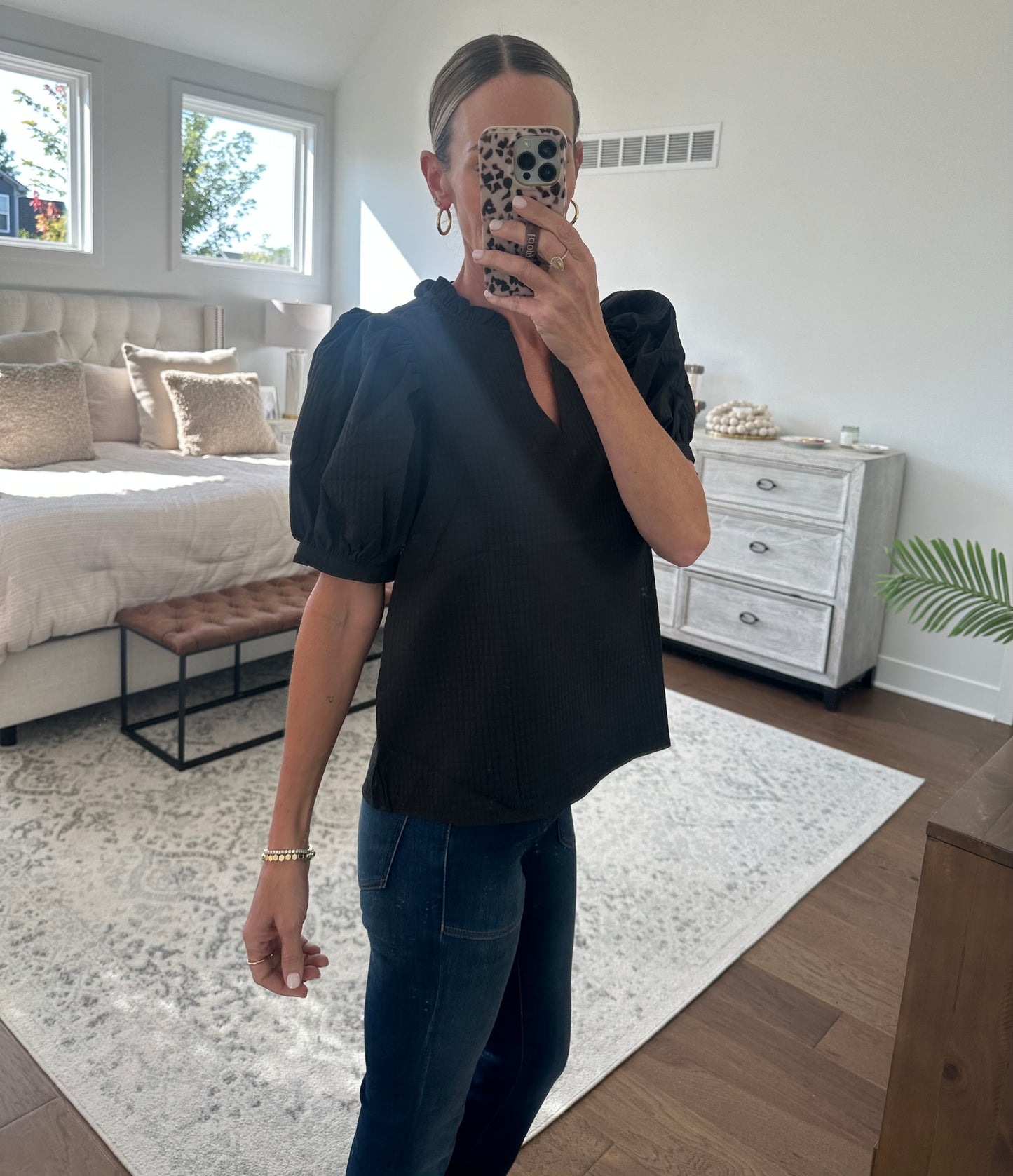 Black Puff Sleeve Top