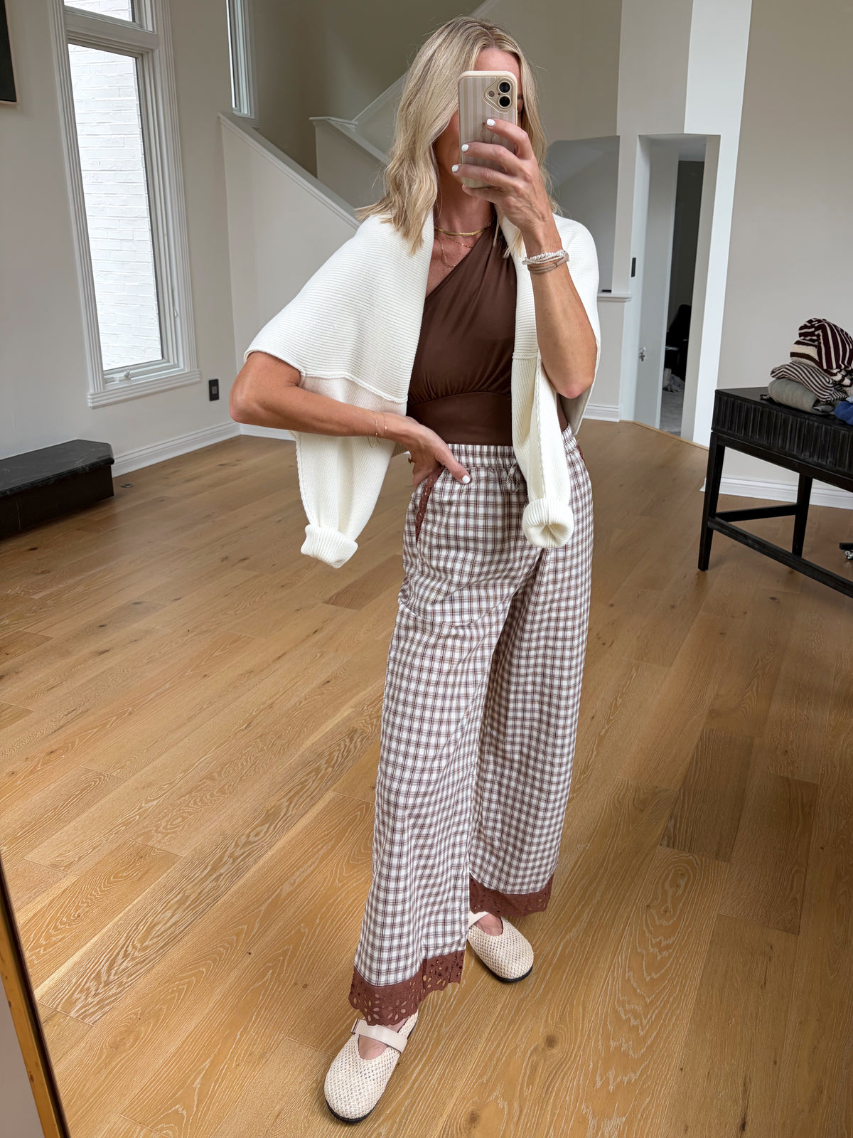 Lace Trim Gingham Pants