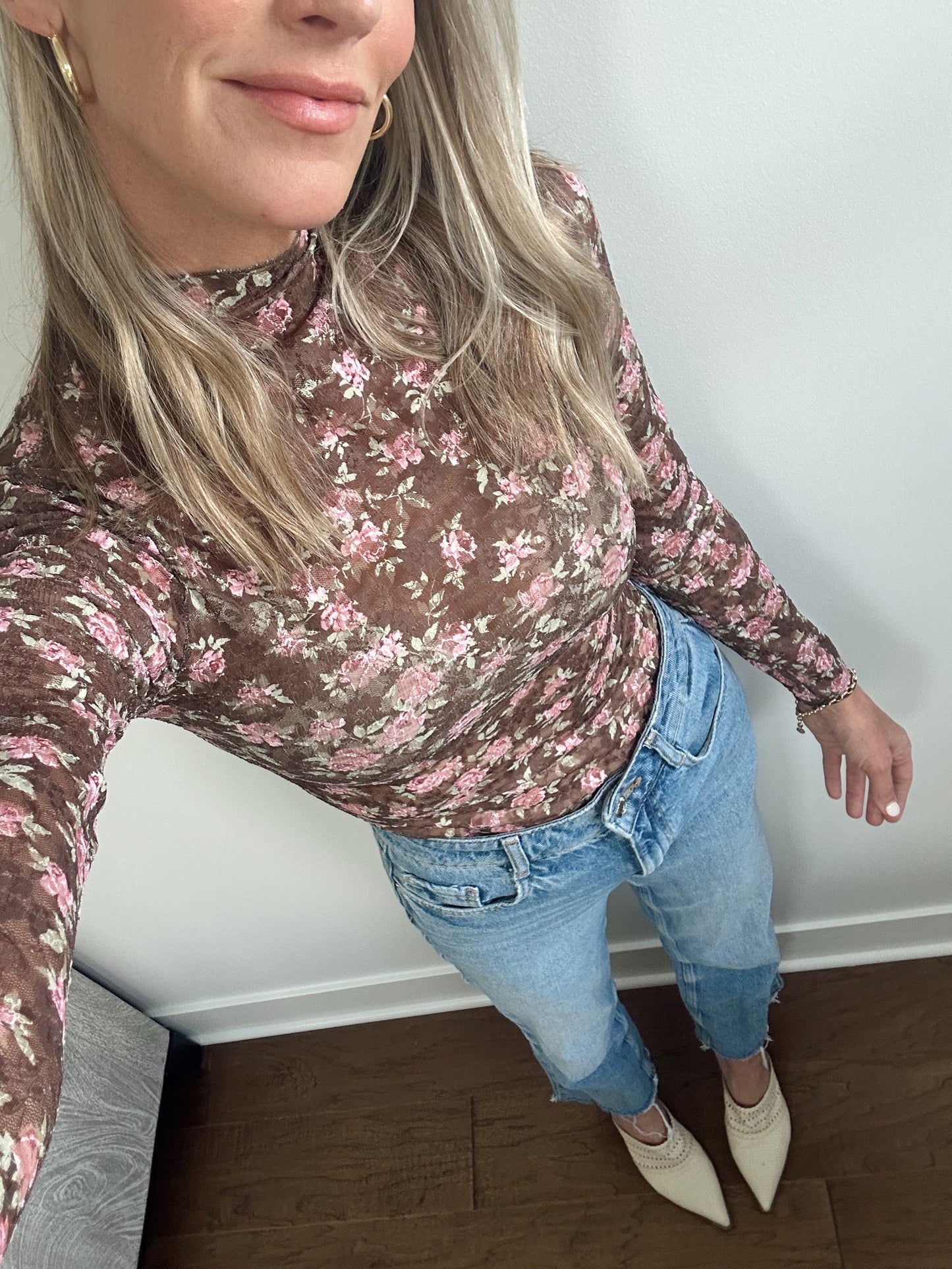 Brown Floral Lace Top