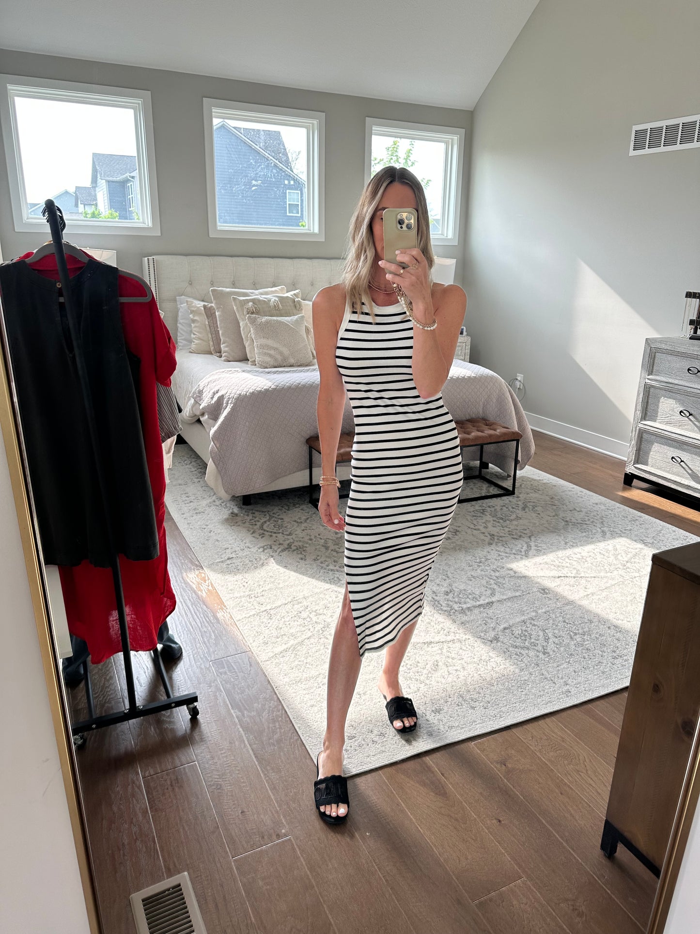 Stretchy Striped Midi- Black