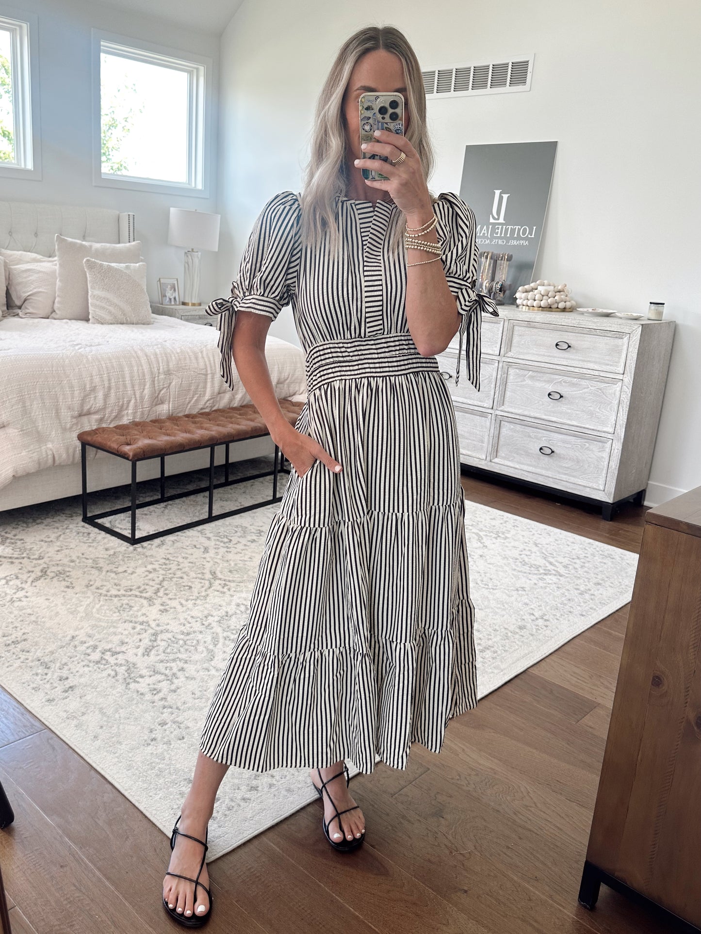 Tie Sleeve Midi Dress