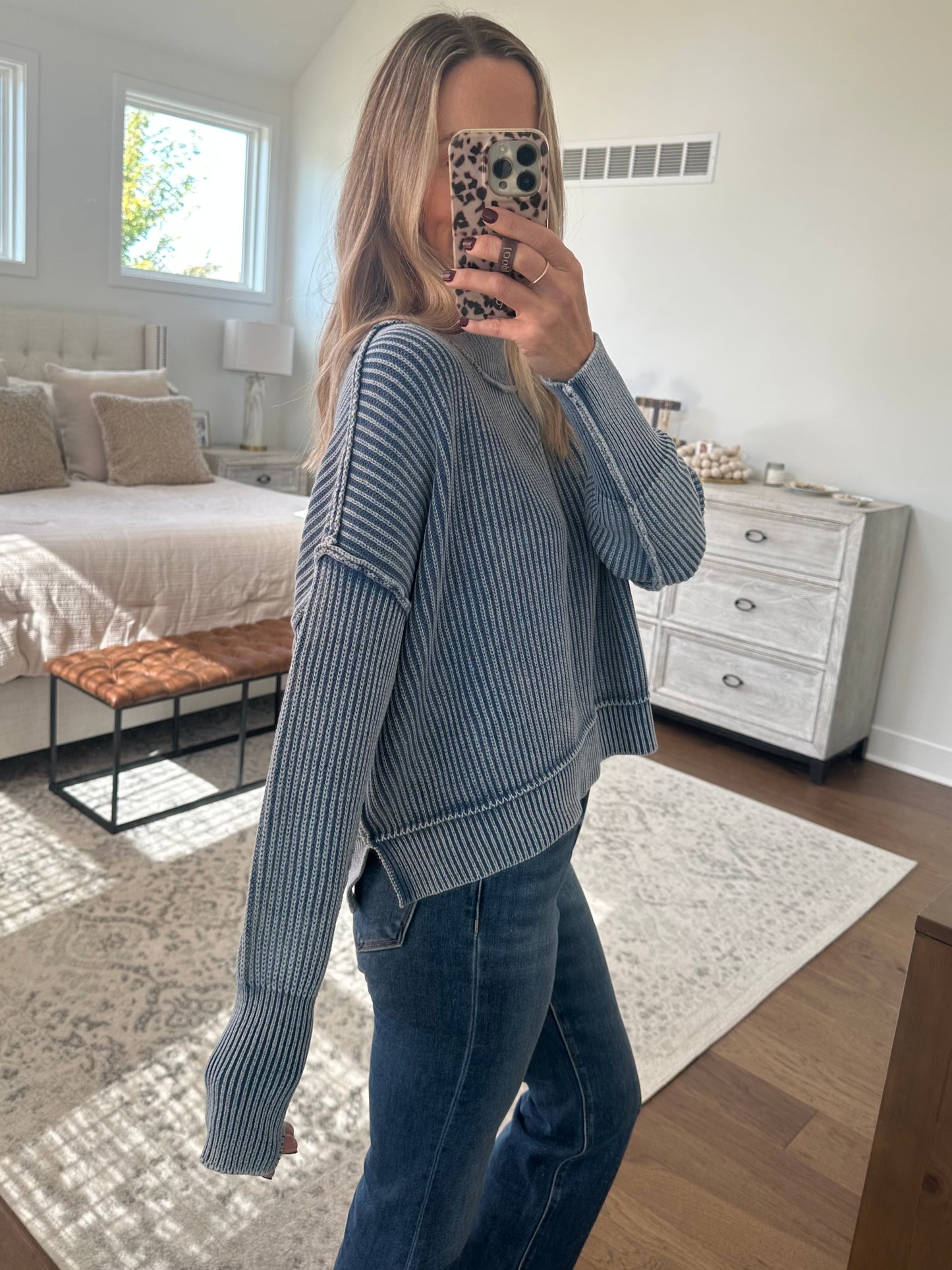 Oversized Cropped Sweater- Blue