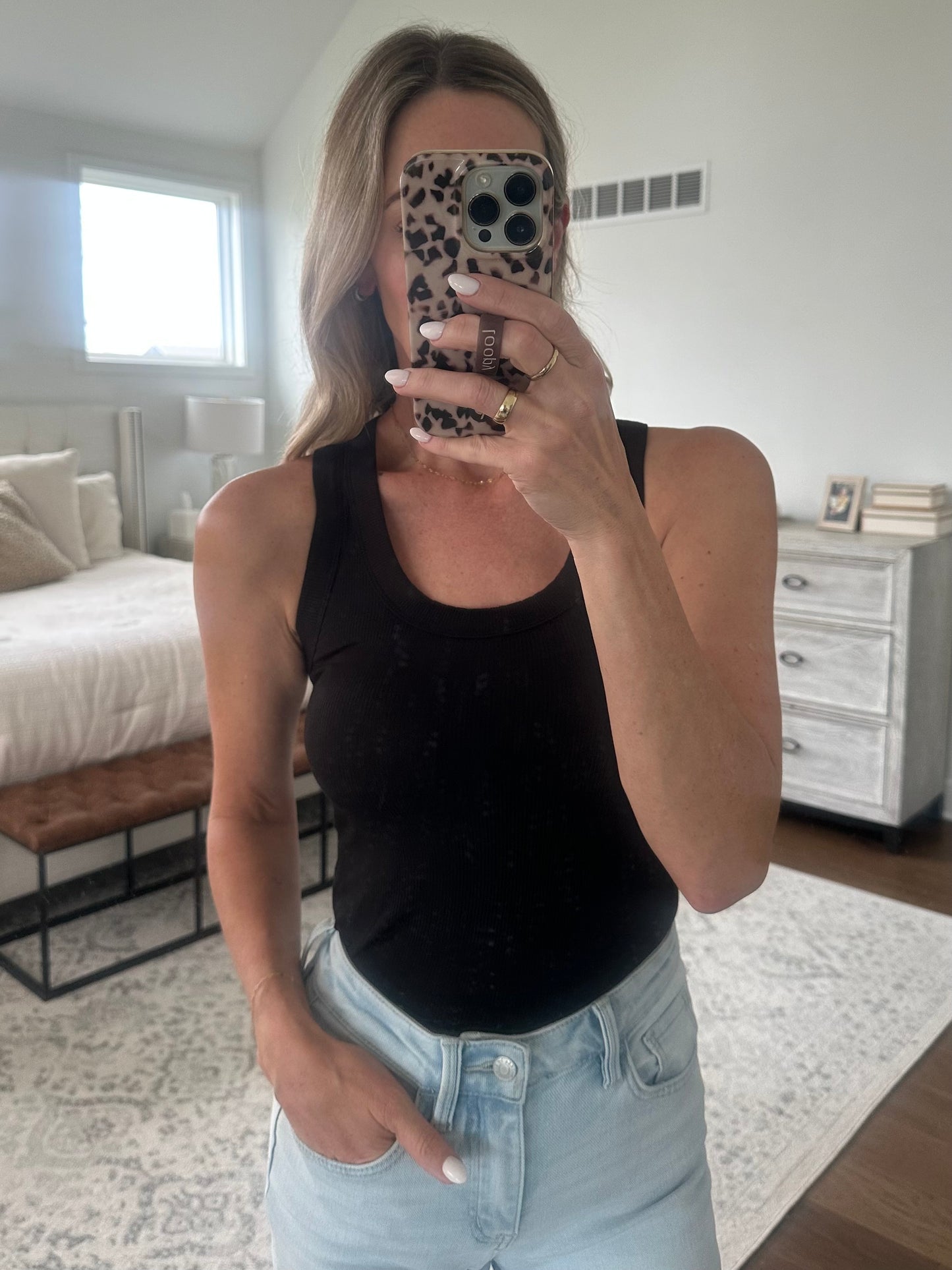 Scoop Neck Ribbed Tank- Black