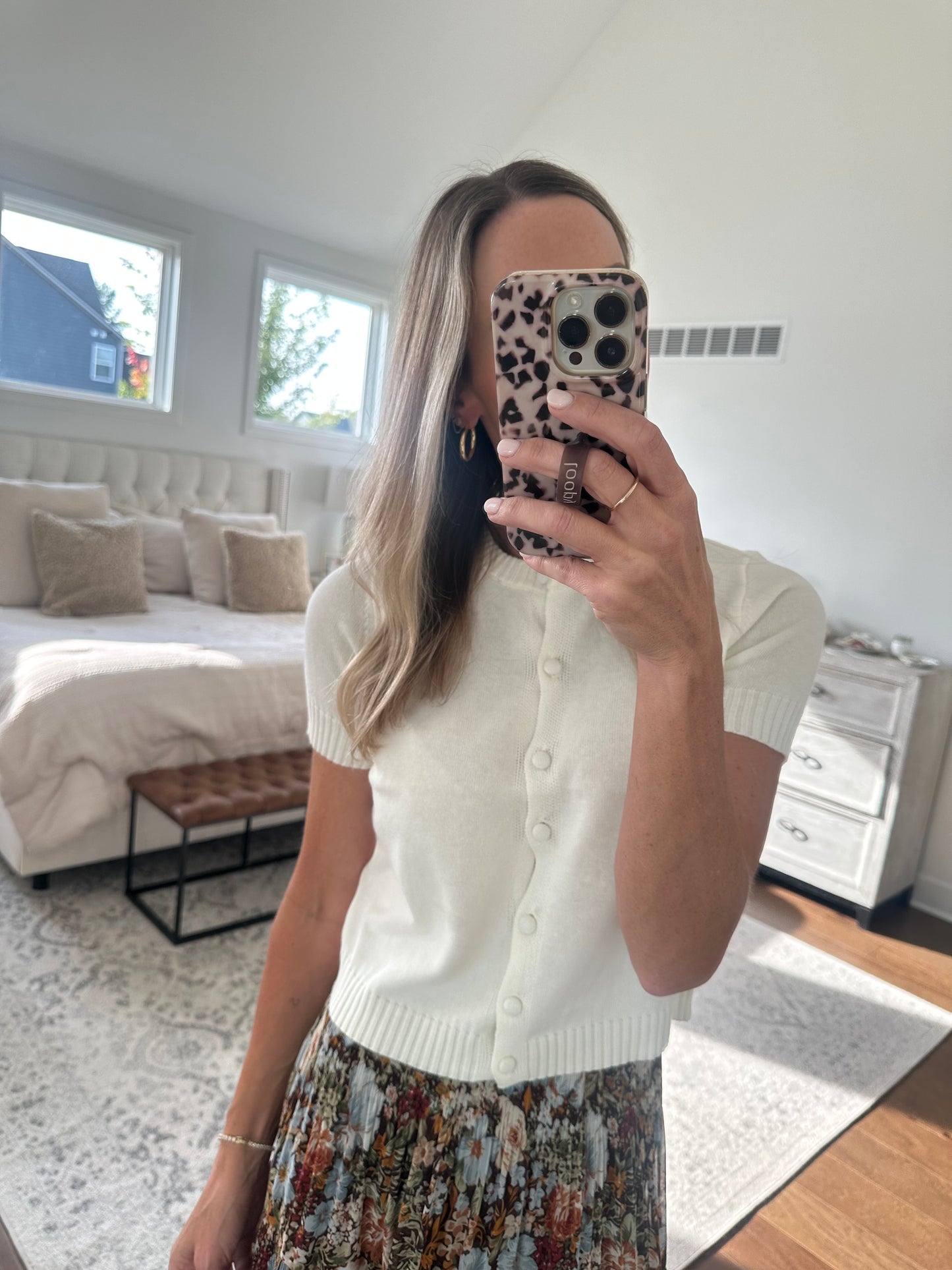 Cream Short Sleeve Cardigan