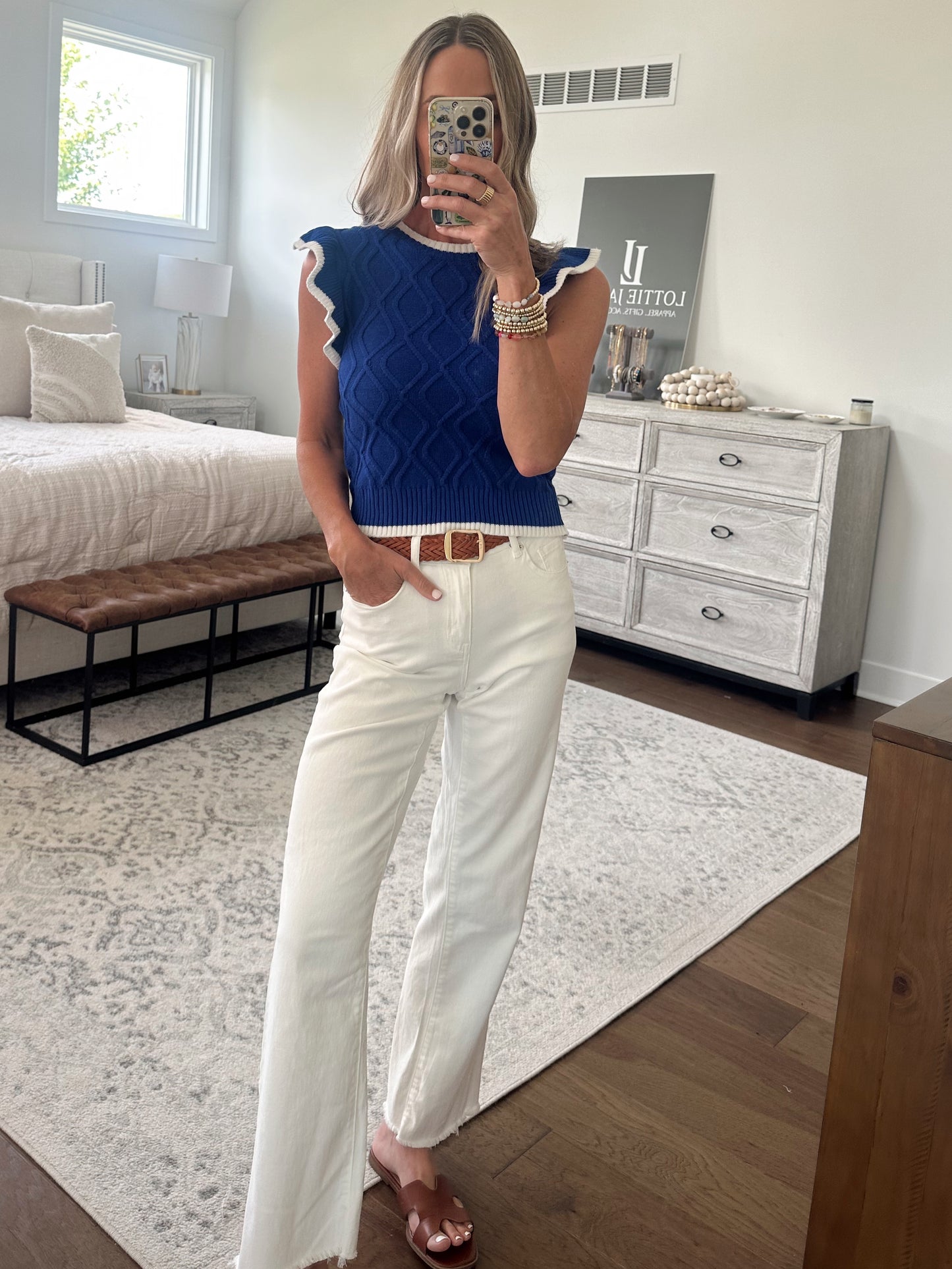 Royal Blue Contrast Ruffle Top
