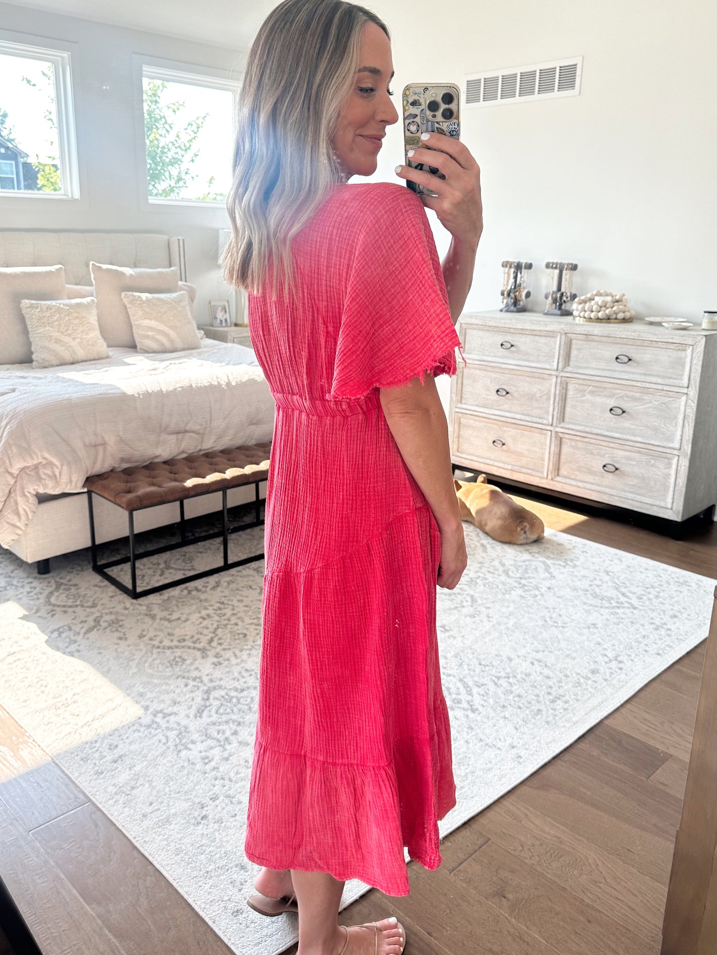 Red V Neck Maxi Dress