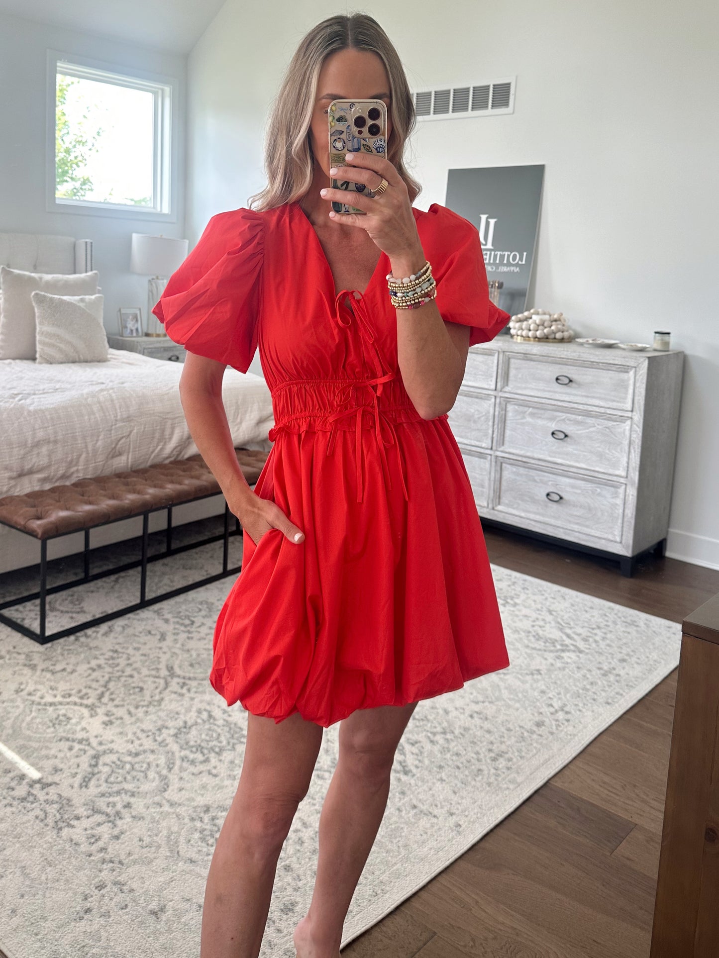 Red Bubble Hem Dress