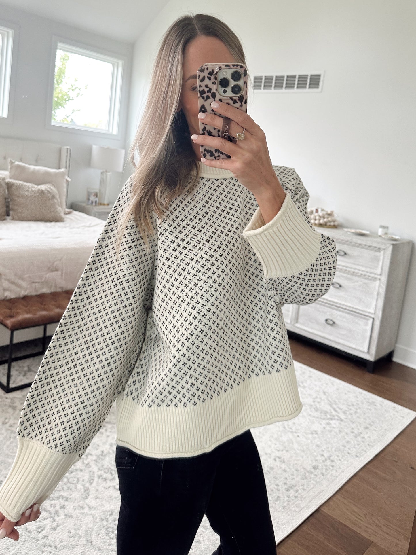 Cream Printed Sweater