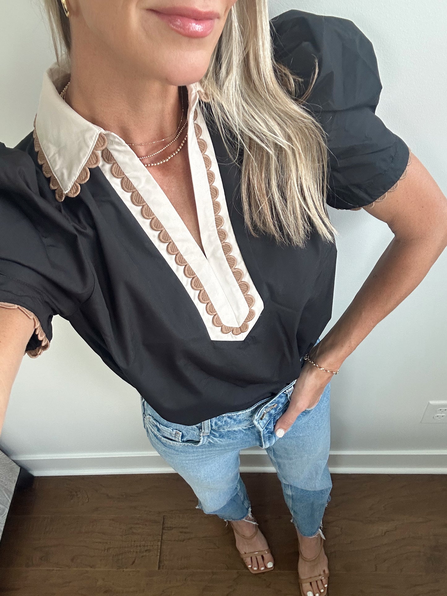 Puff Sleeve Black Blouse