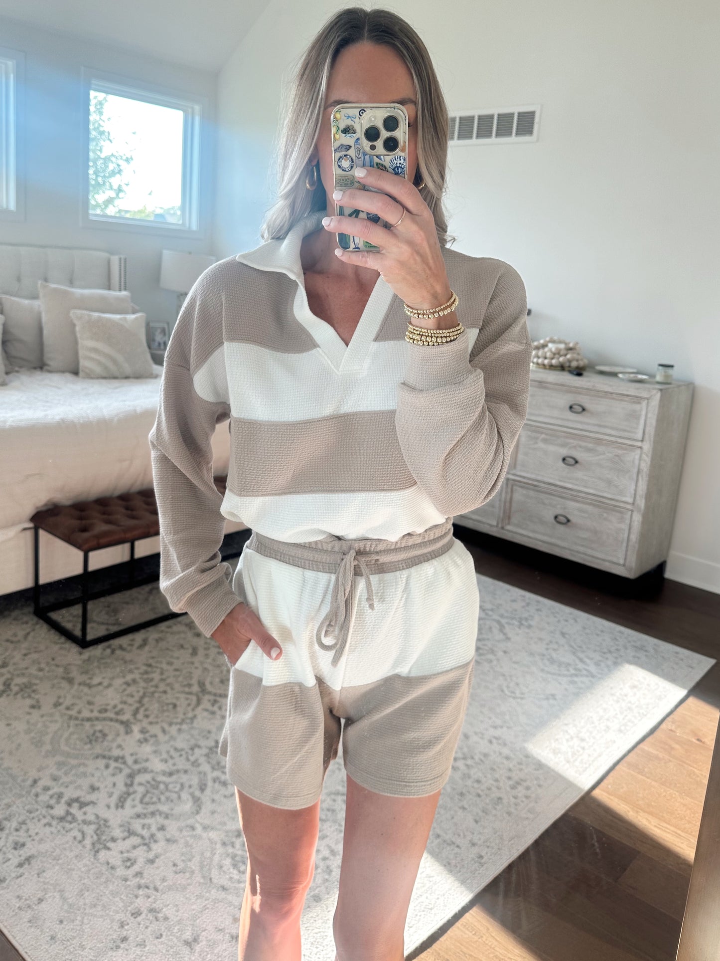 Knit Striped Set- Tan/White