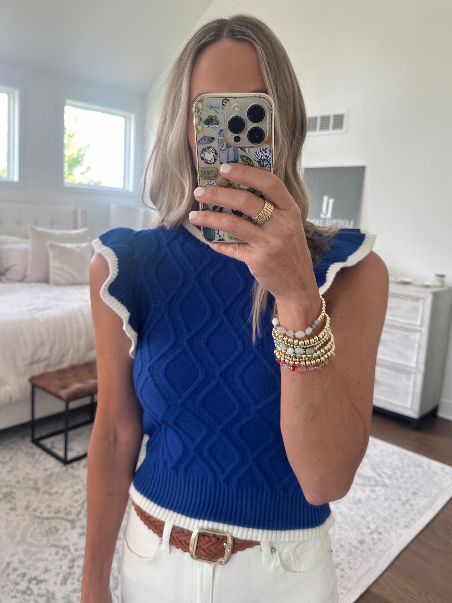 Royal Blue Contrast Ruffle Top