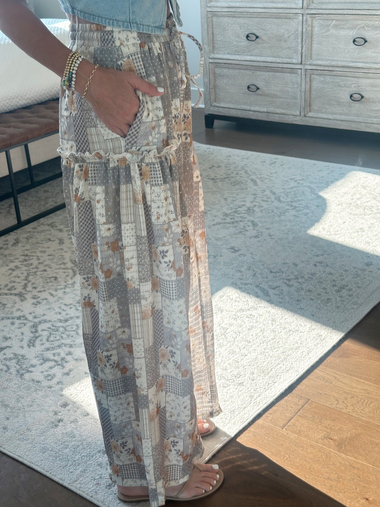 Patchwork Wide Leg Pant