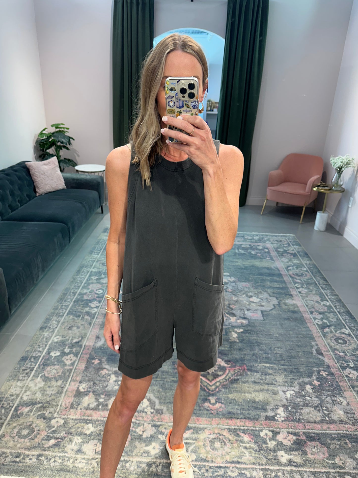 Faded Black Sleeveless Romper