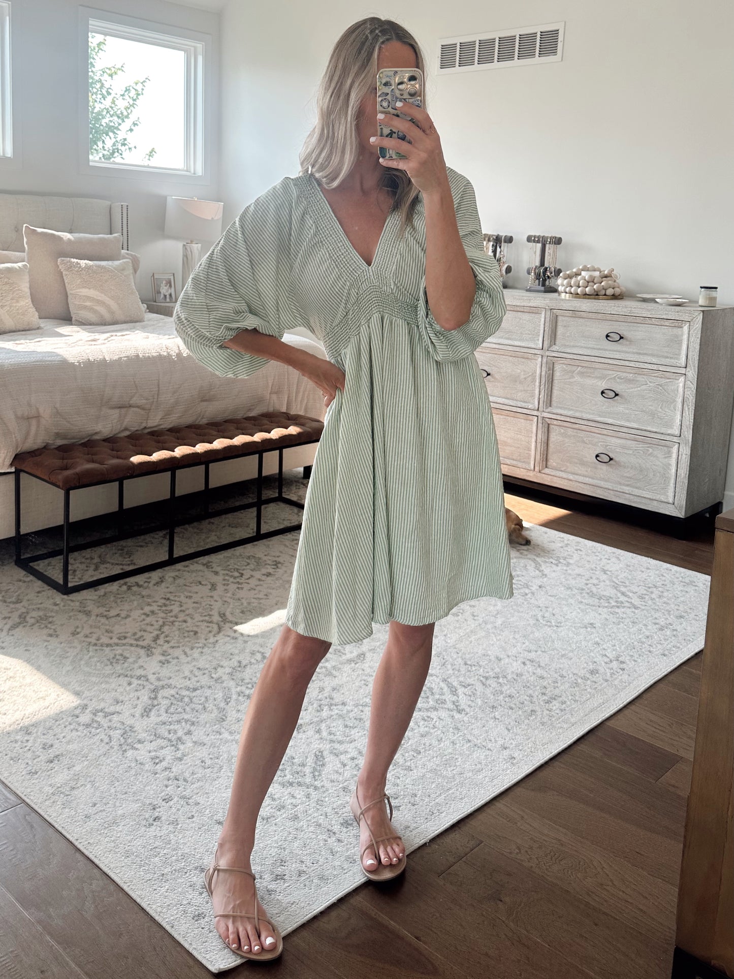 Sage Striped Dress