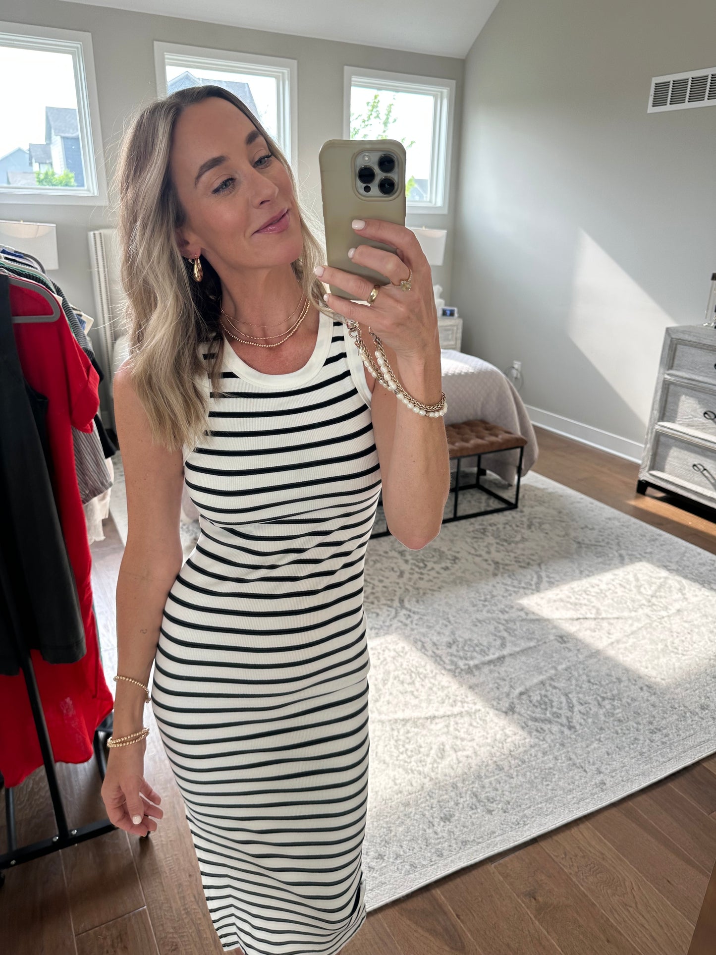 Stretchy Striped Midi- Black