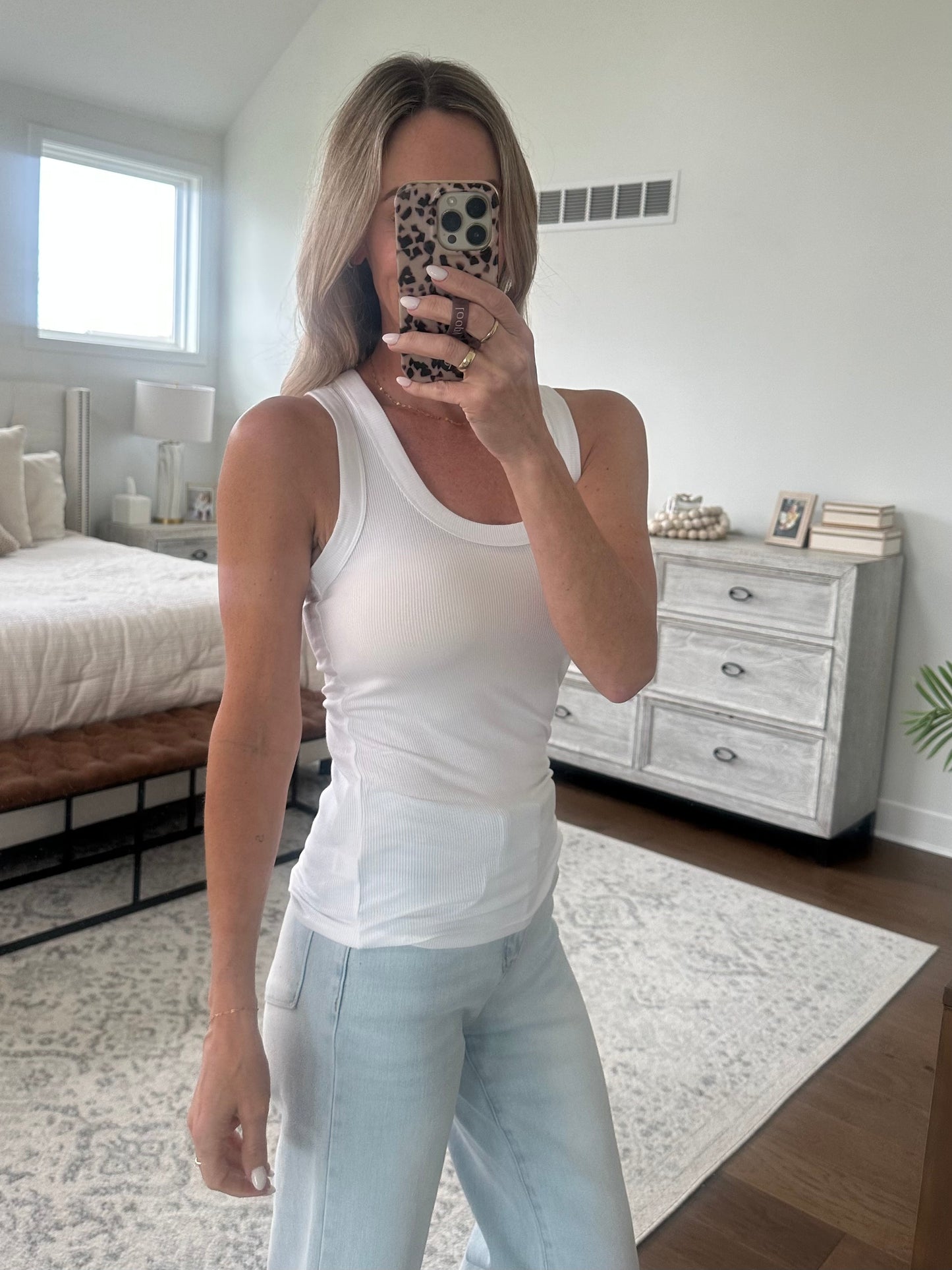 Scoop Neck Ribbed Tank- White