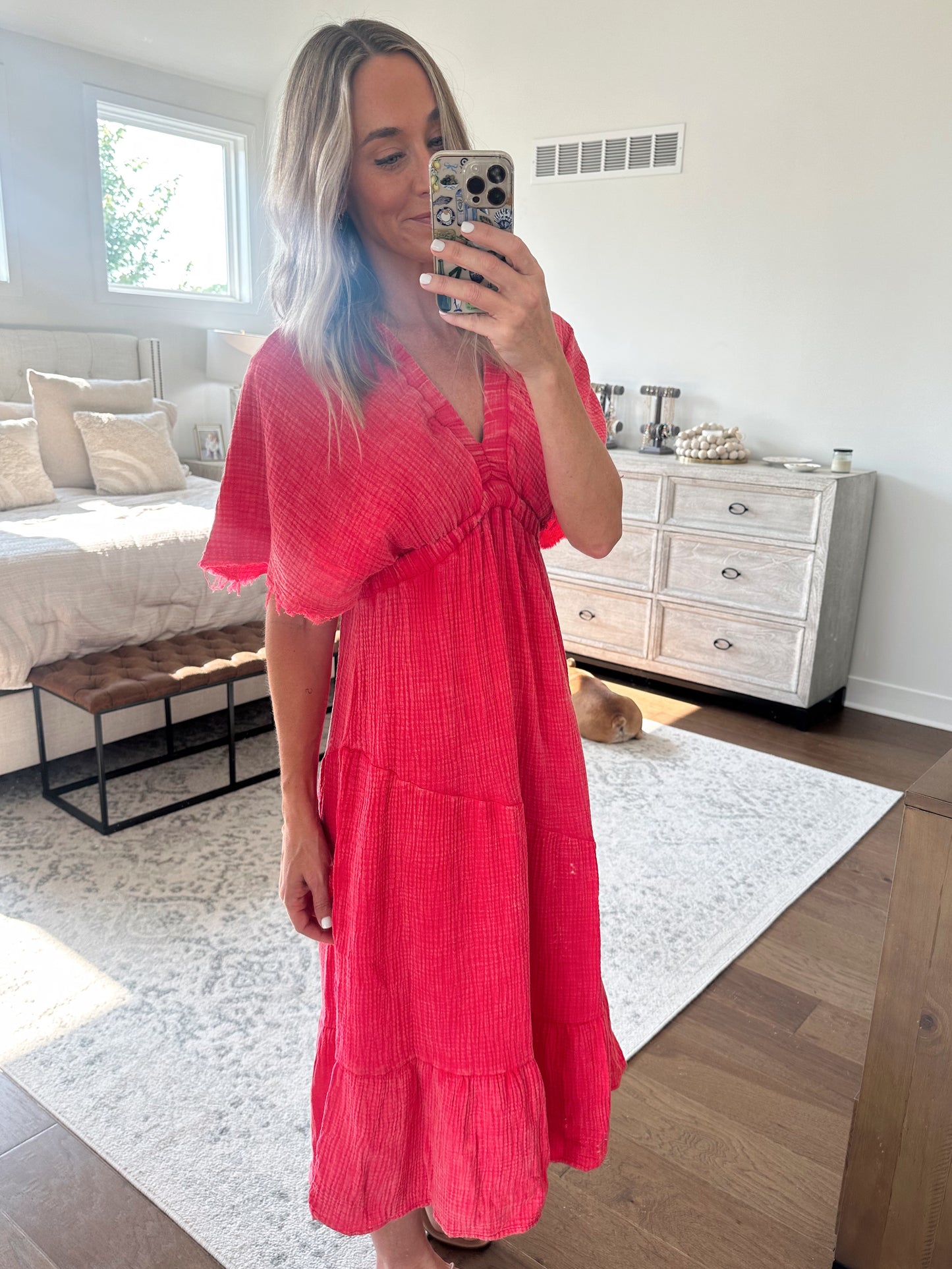 Red V Neck Maxi Dress
