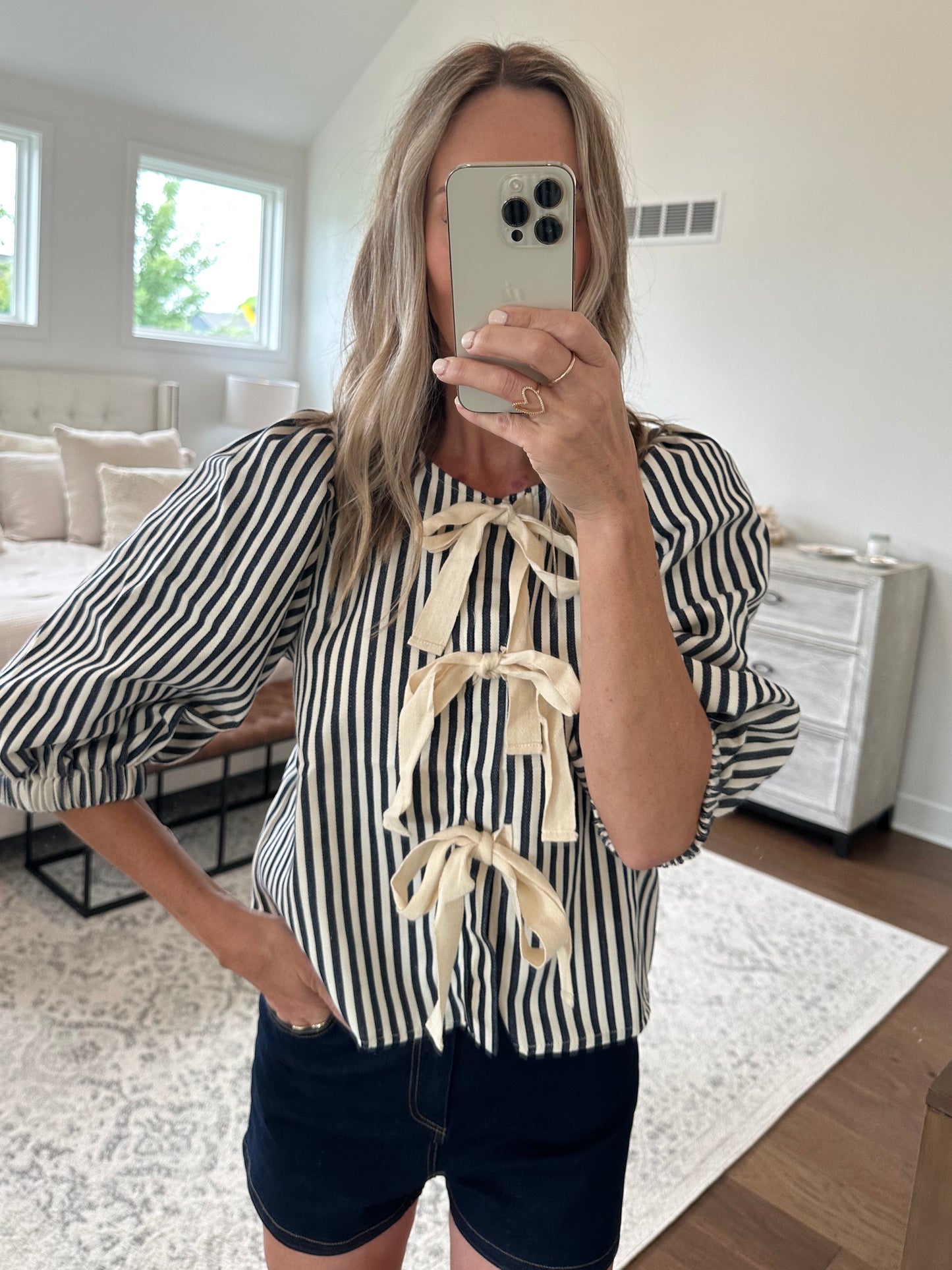 Navy Striped Bow Top