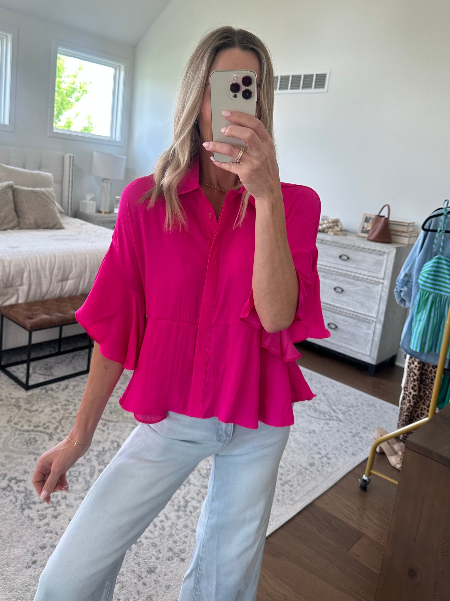 Pink Flutter Sleeve Top