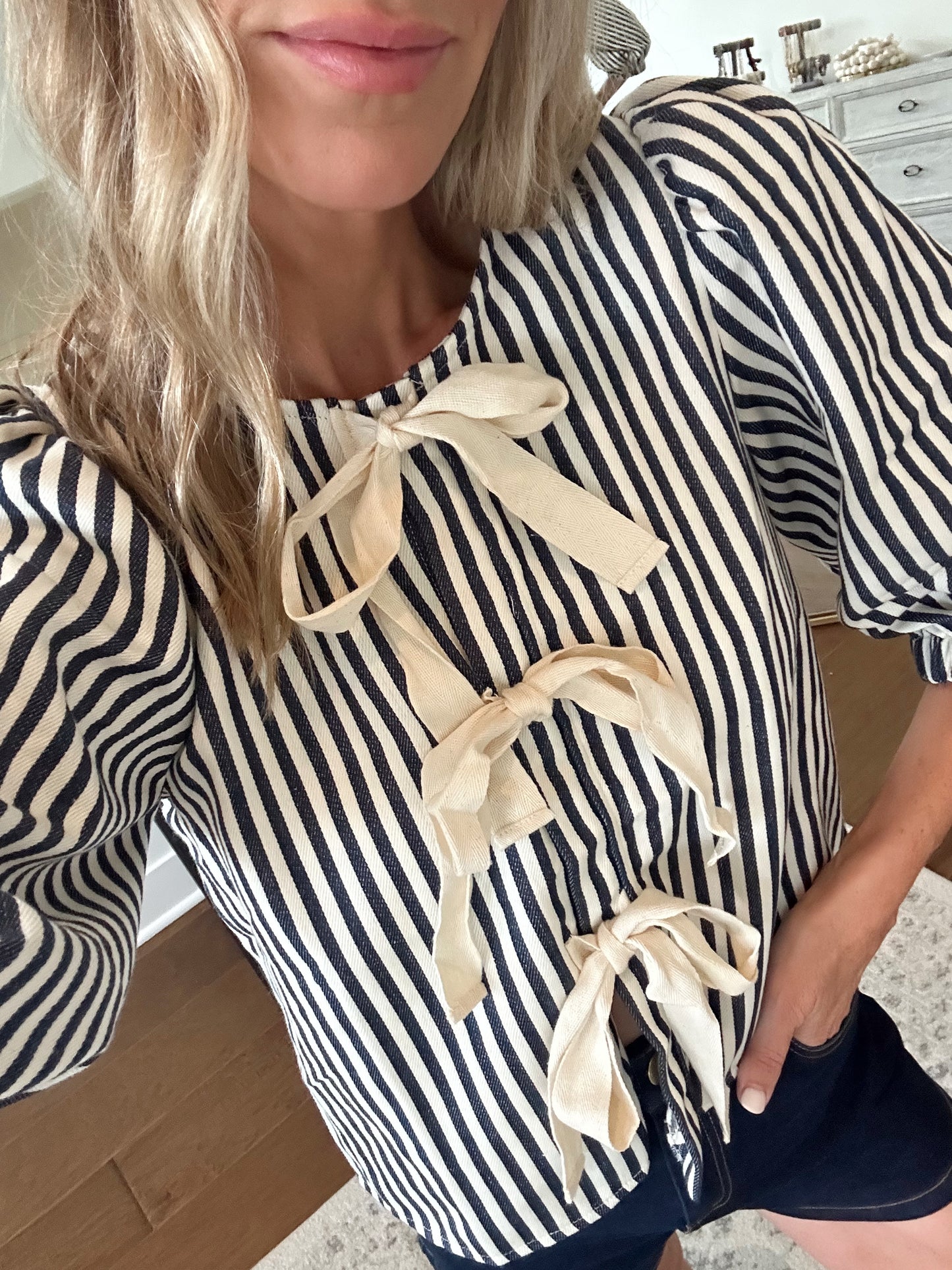 Navy Striped Bow Top