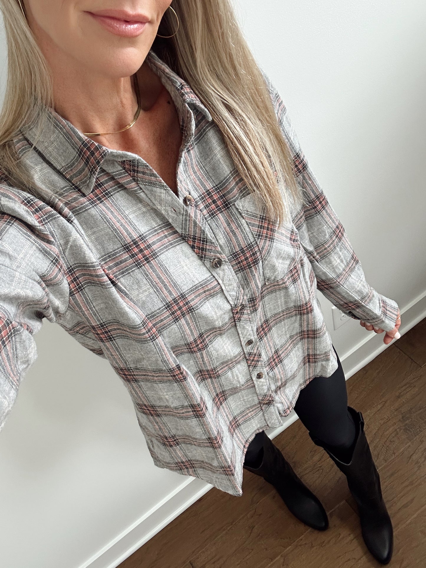Classic Plaid Button Down- Grey