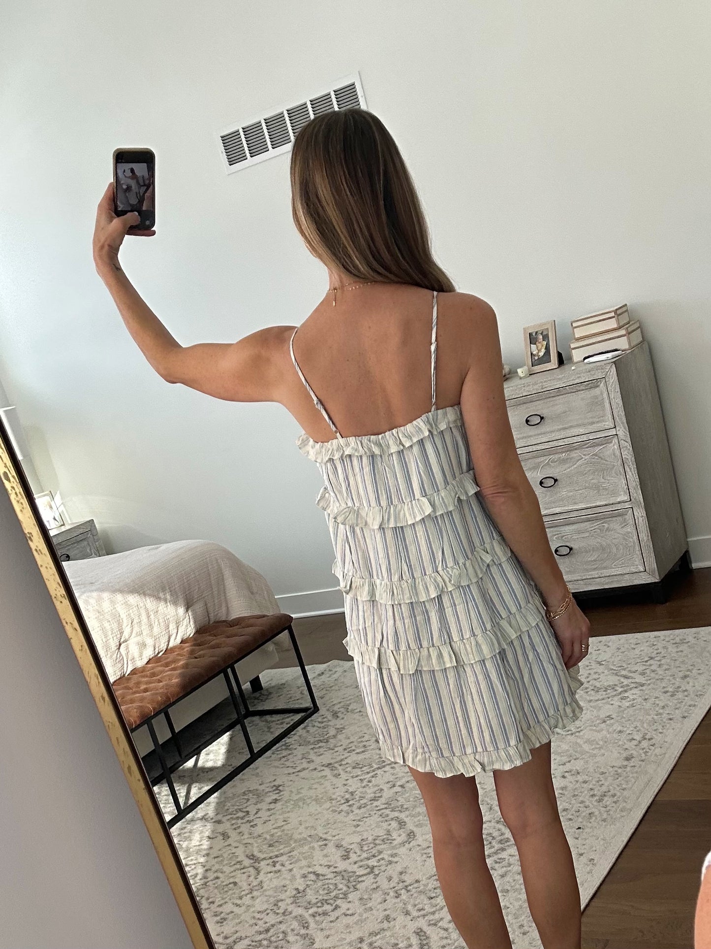 Blue Striped Ruffle Dress