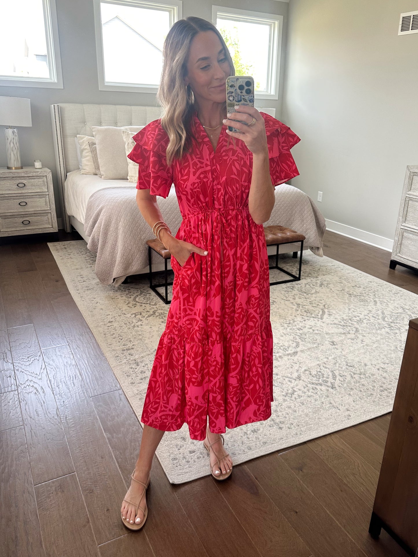 Red Flutter Sleeve Maxi