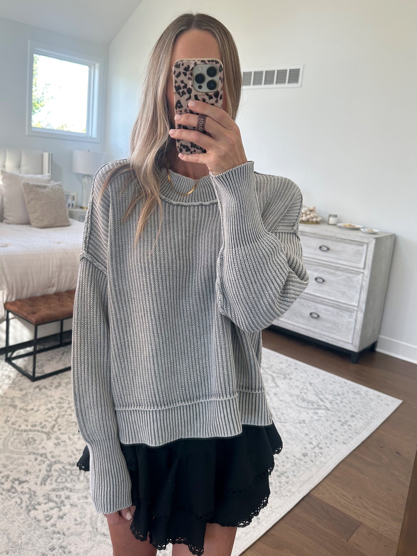 Oversized Cropped Sweater- Sleet