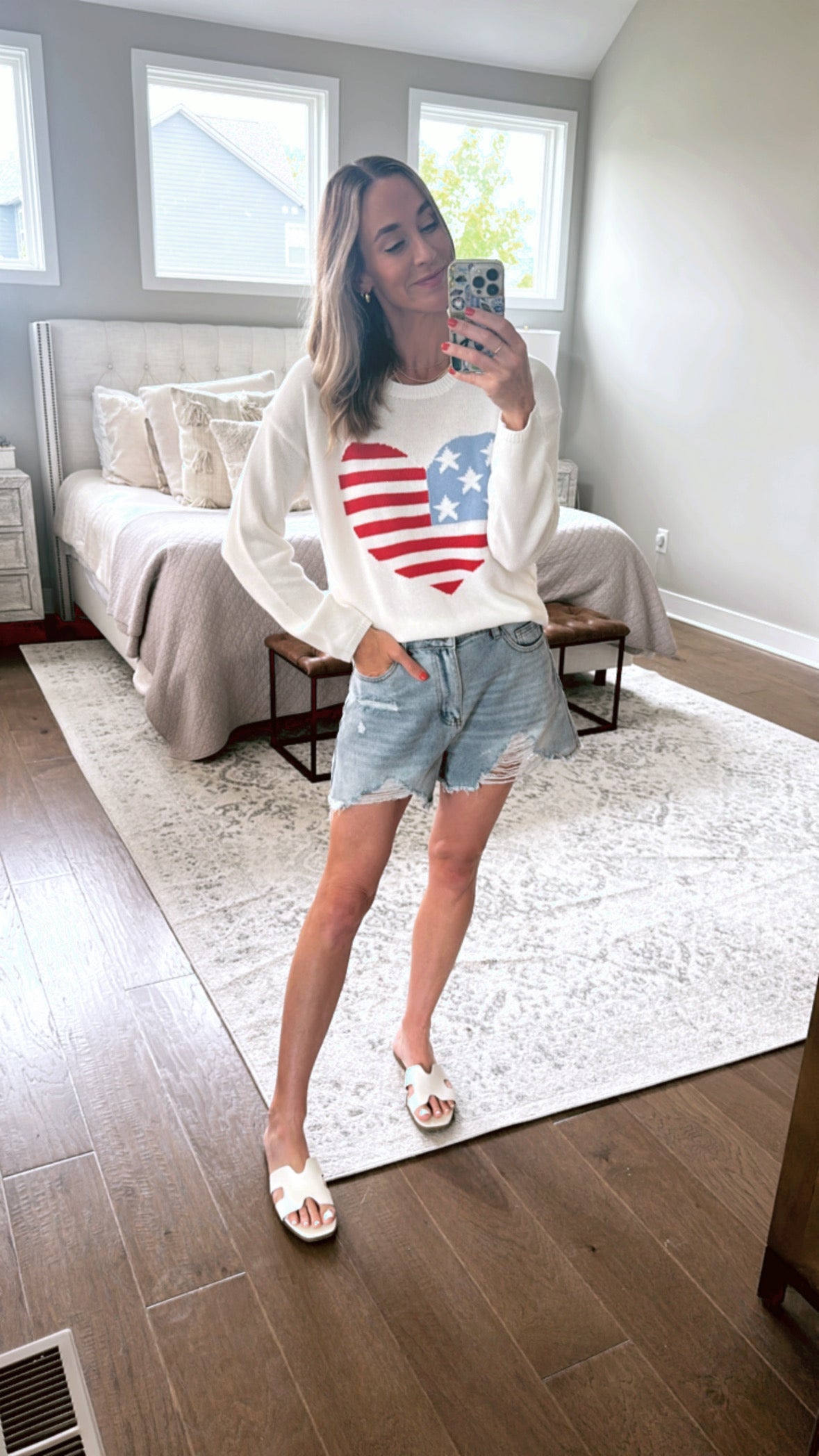 High Rise Distressed Denim Shorts